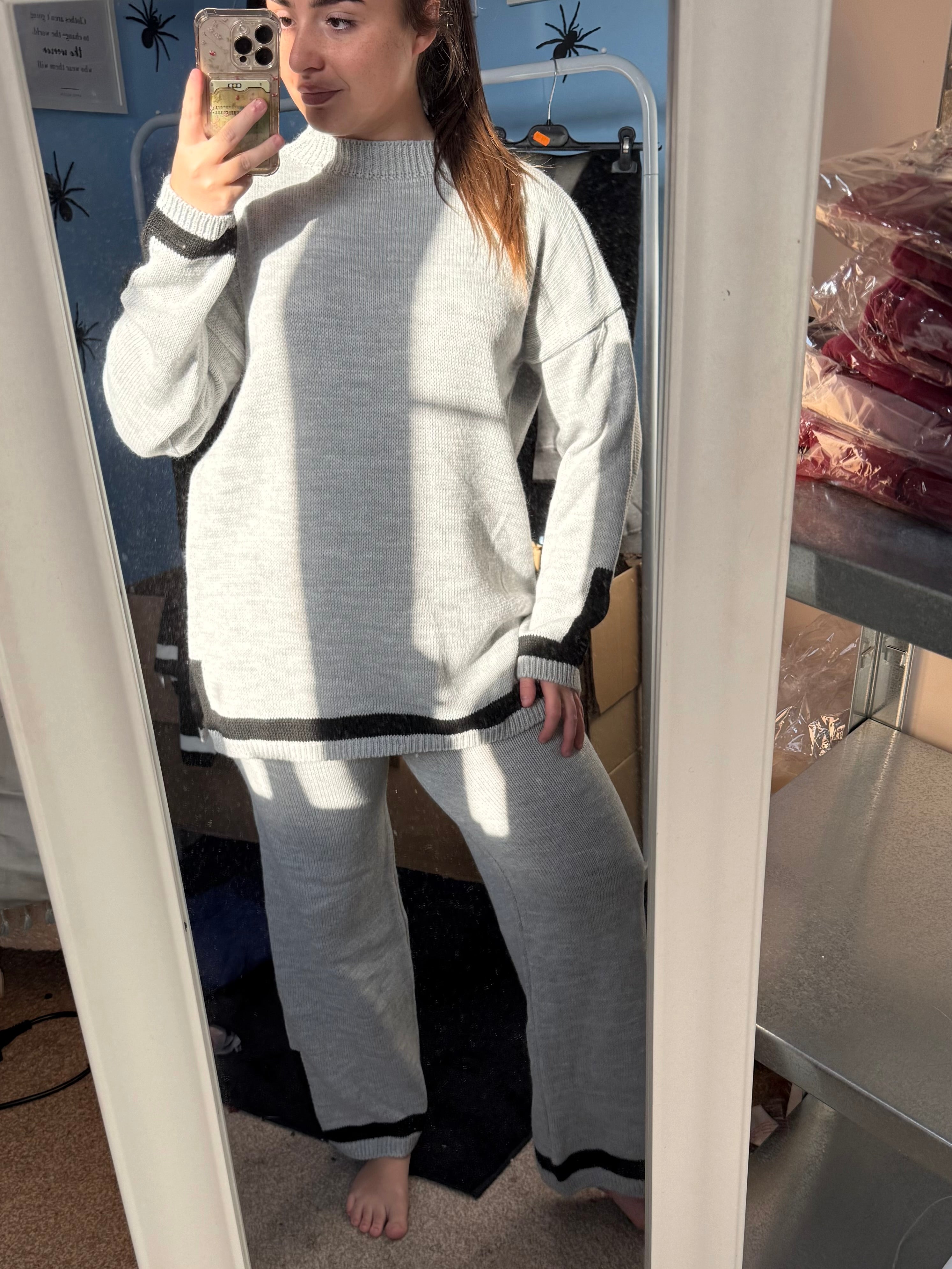 HAZEL grey oversized jumper and matching straight leg trouser set