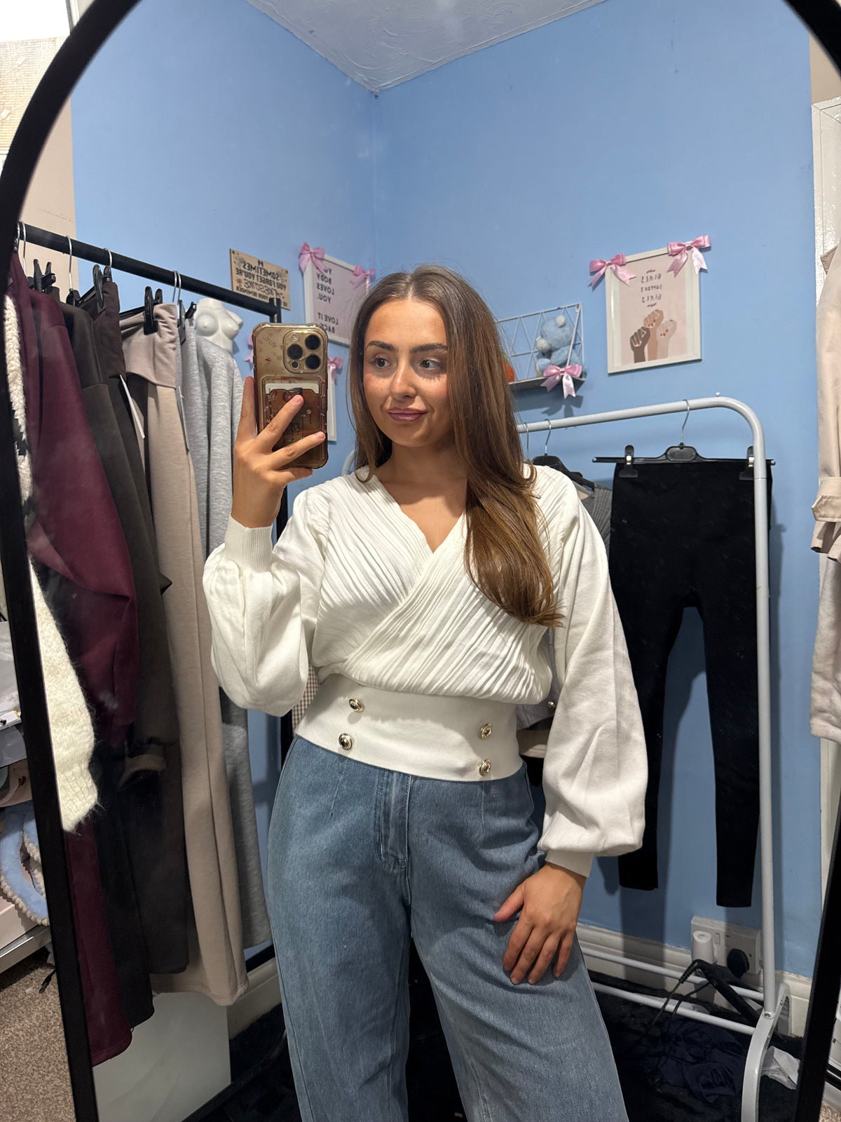 White Black and Grey V Neck Button Soft Knit Jumpers for Women