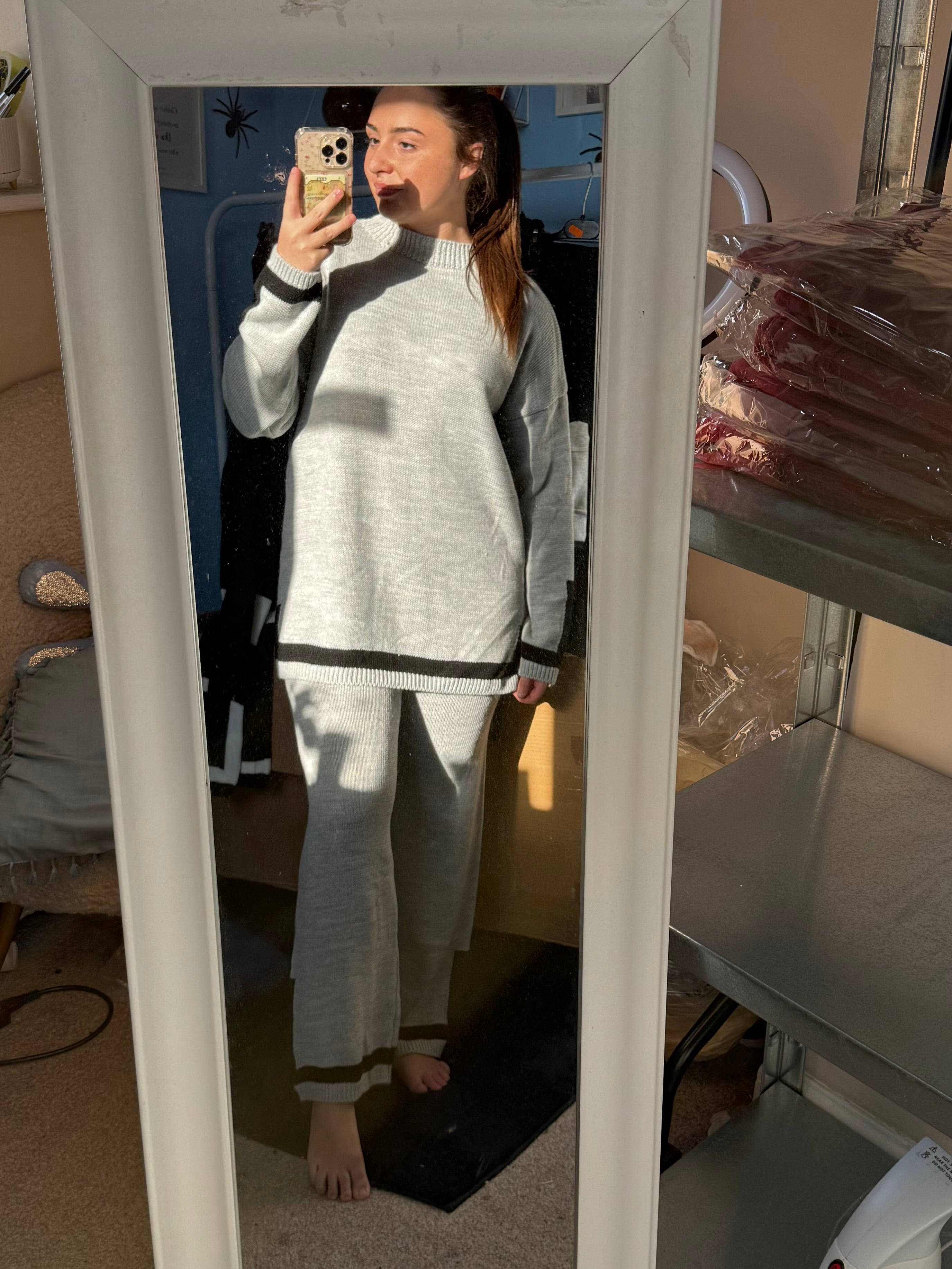 HAZEL grey oversized jumper and matching straight leg trouser set