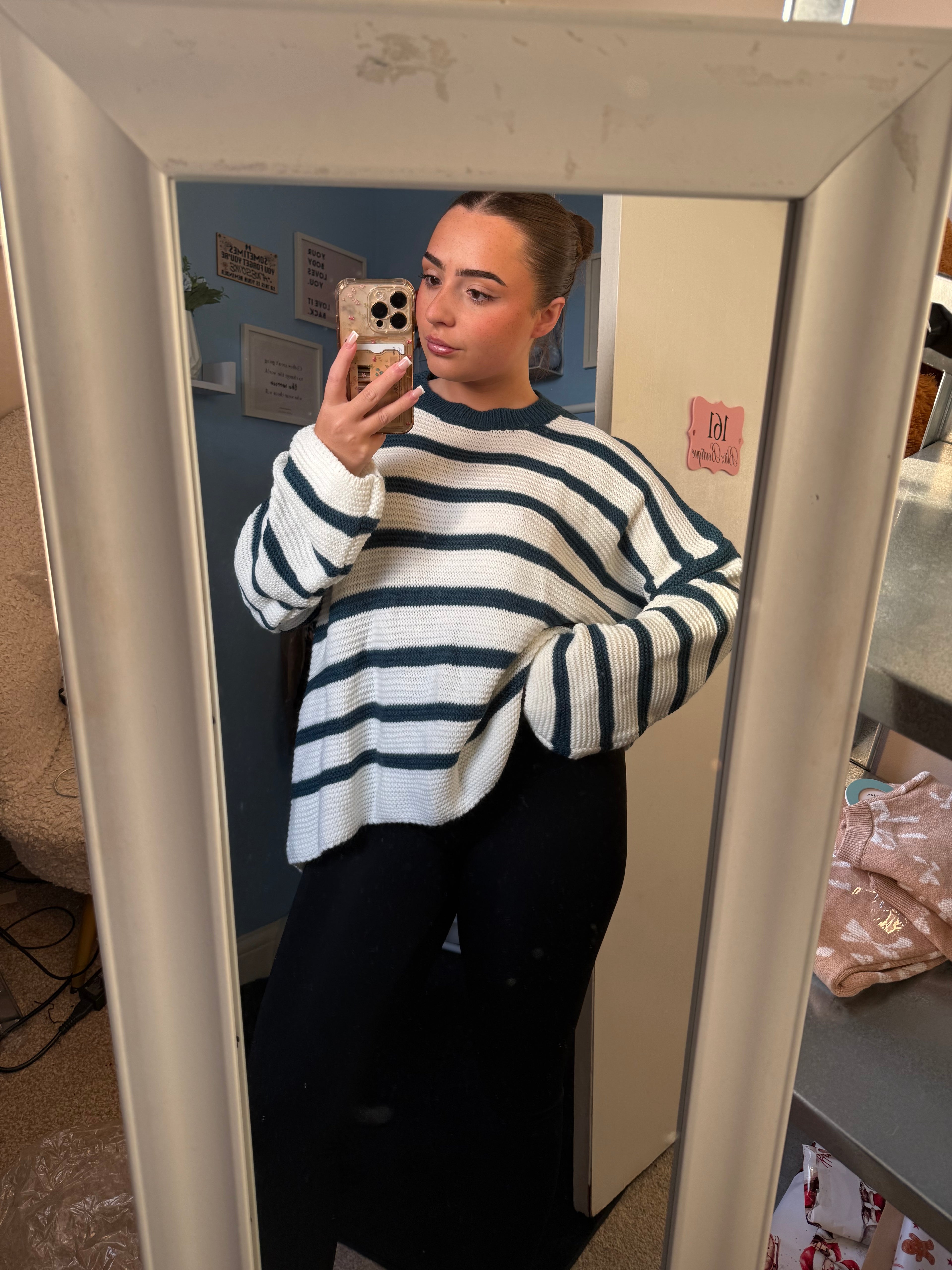 CELIA teal striped knitted jumper