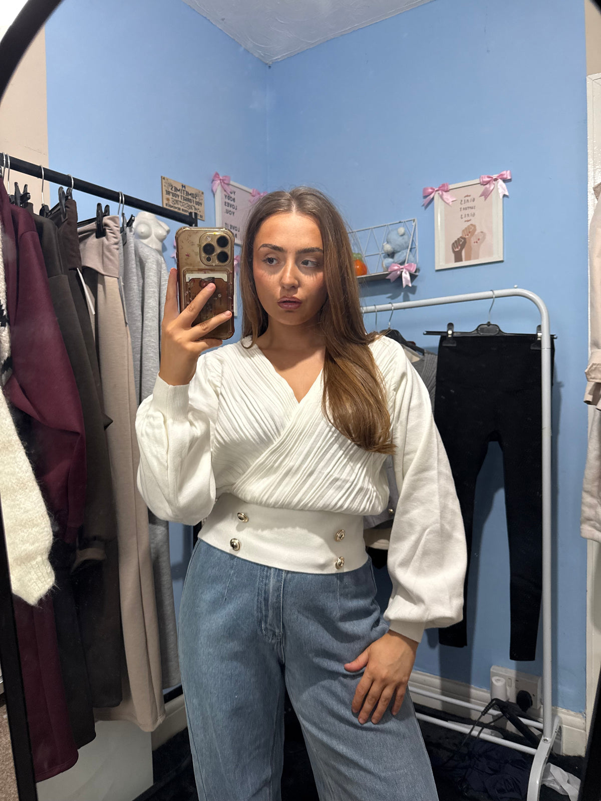 White Black and Grey V Neck Button Soft Knit Jumpers for Women