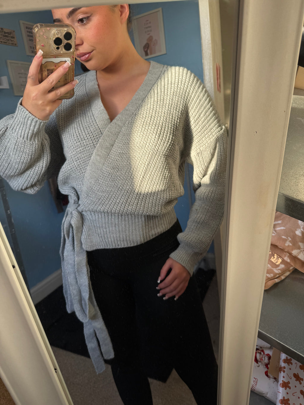 IRIS grey knitted tie up cardigan