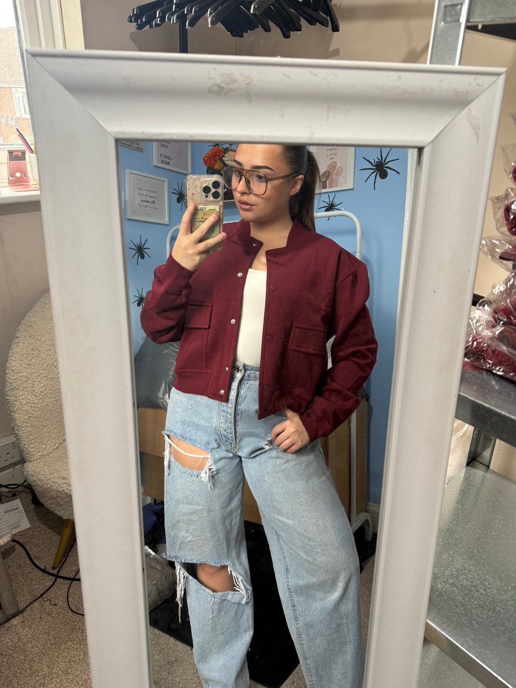 ASPEN burgundy fleece lined bomber jacket