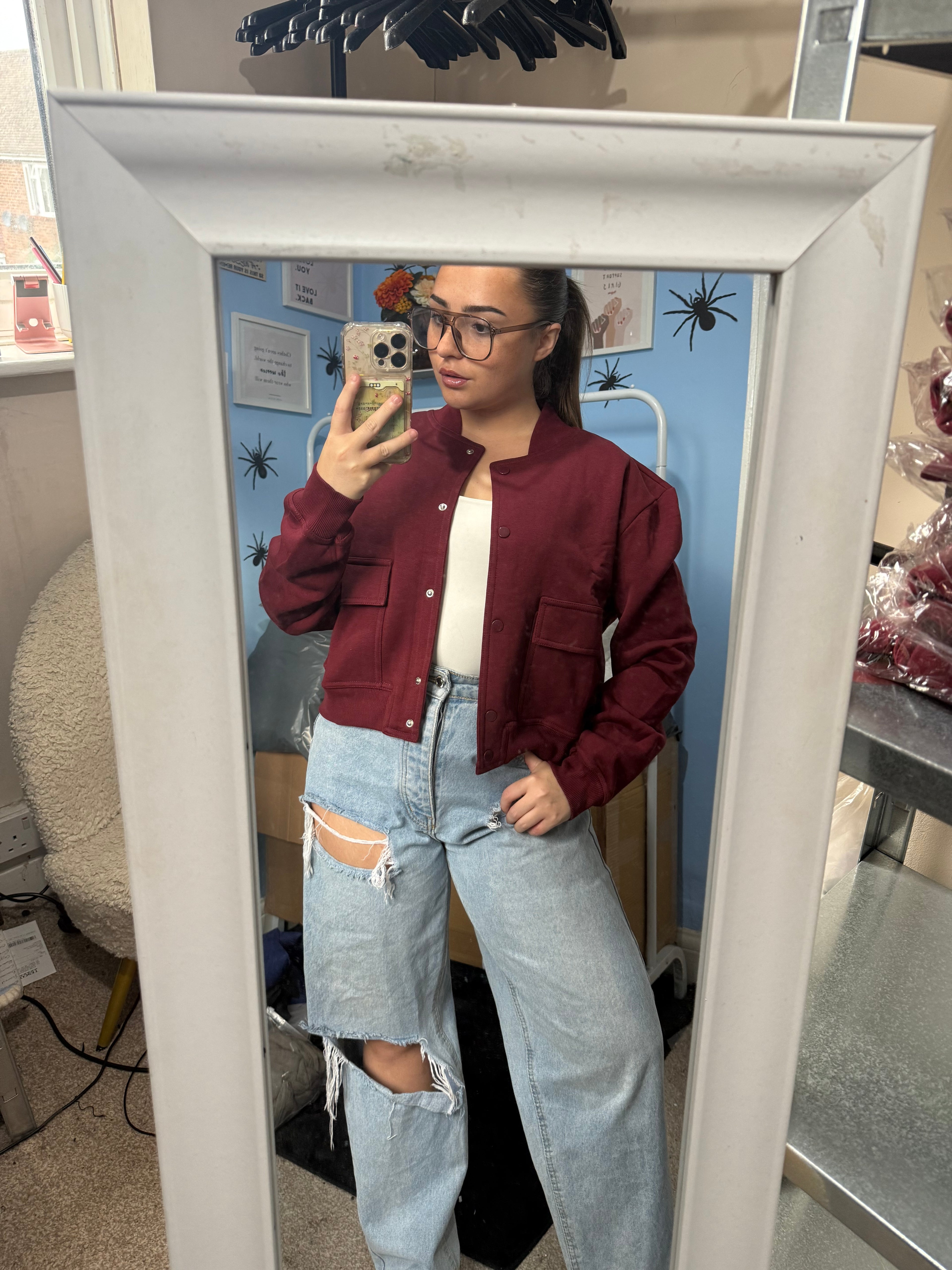 ASPEN burgundy fleece lined bomber jacket