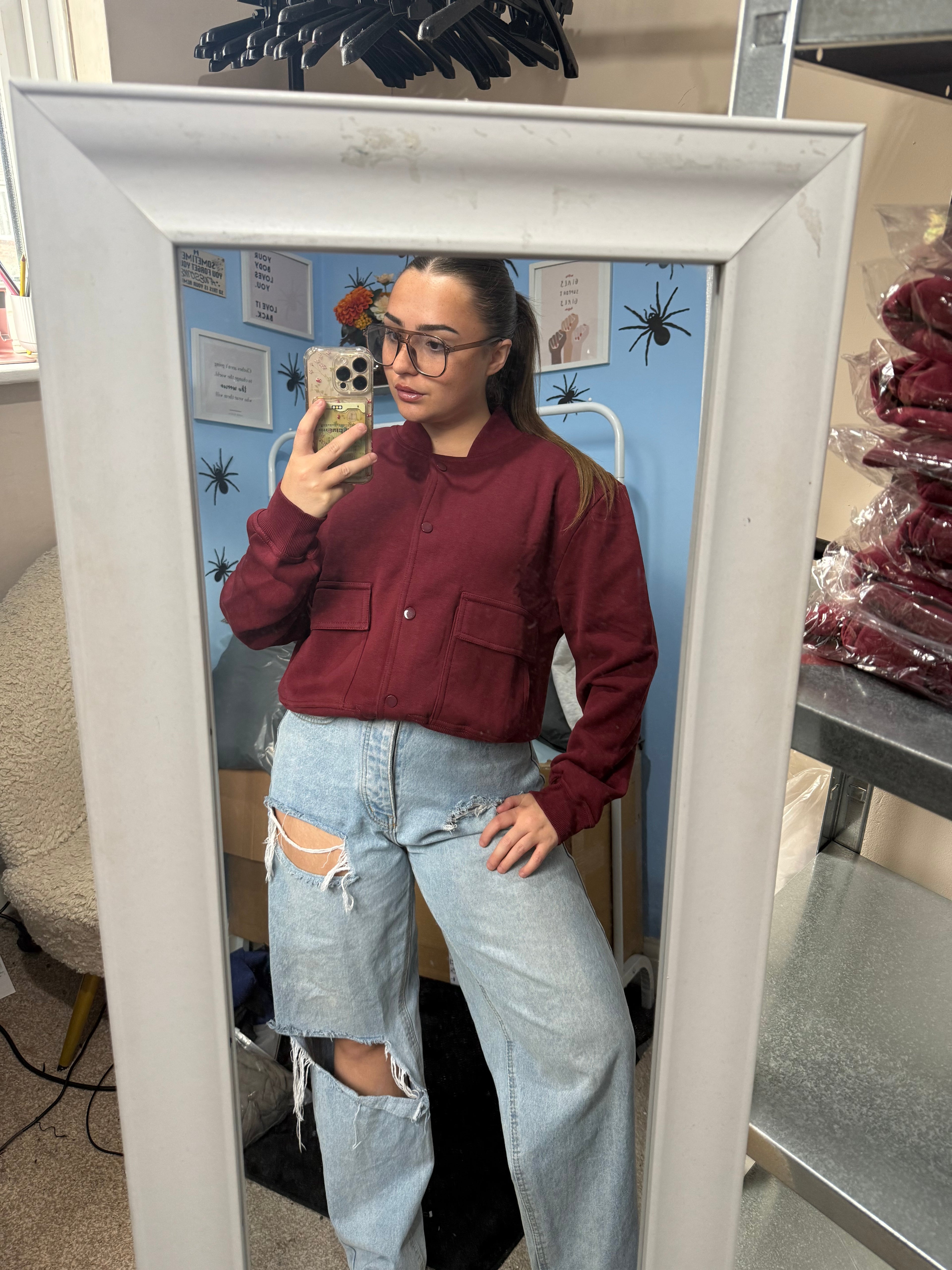 ASPEN burgundy fleece lined bomber jacket