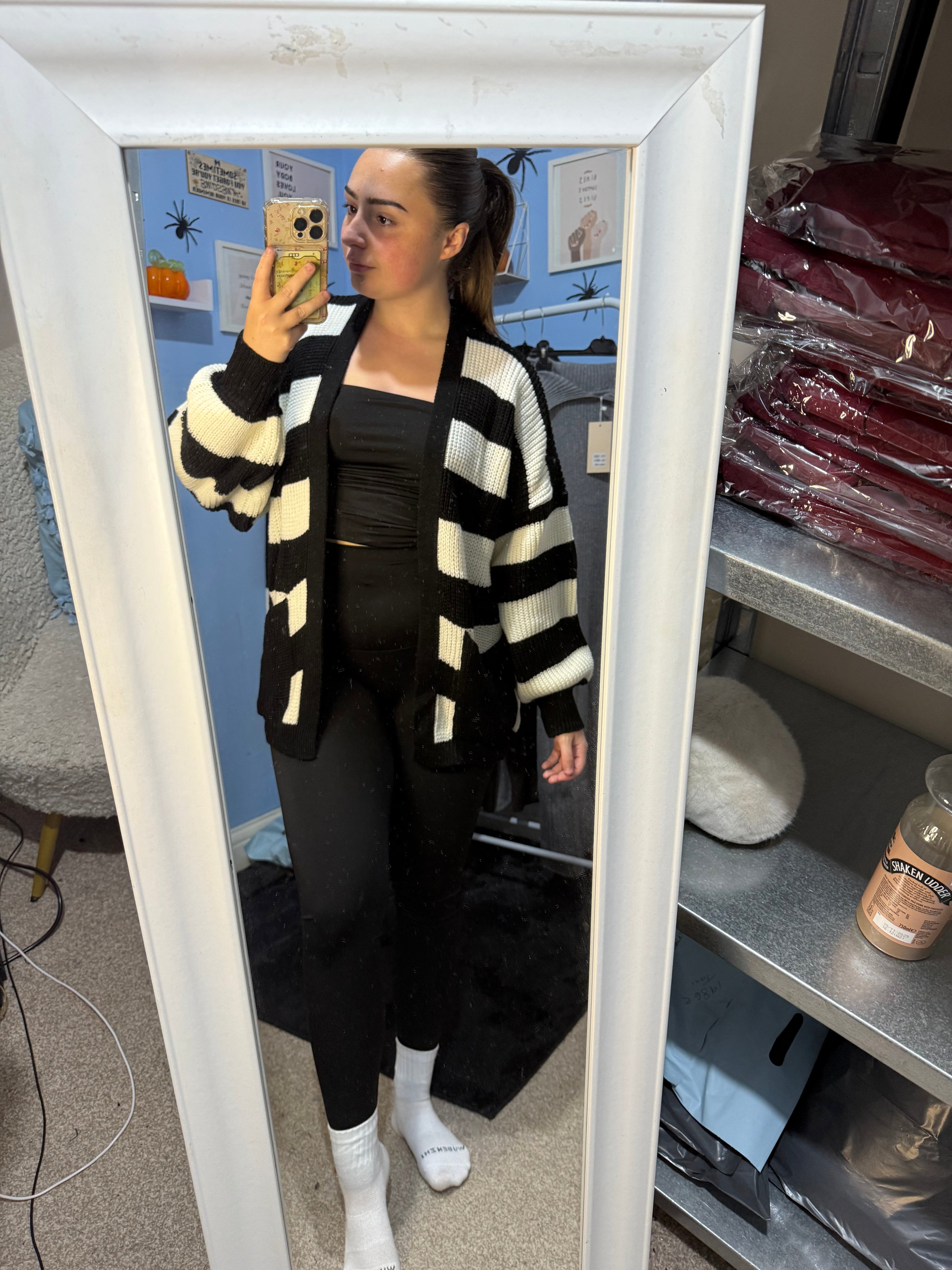 FLORA black and white striped knitted cardigan