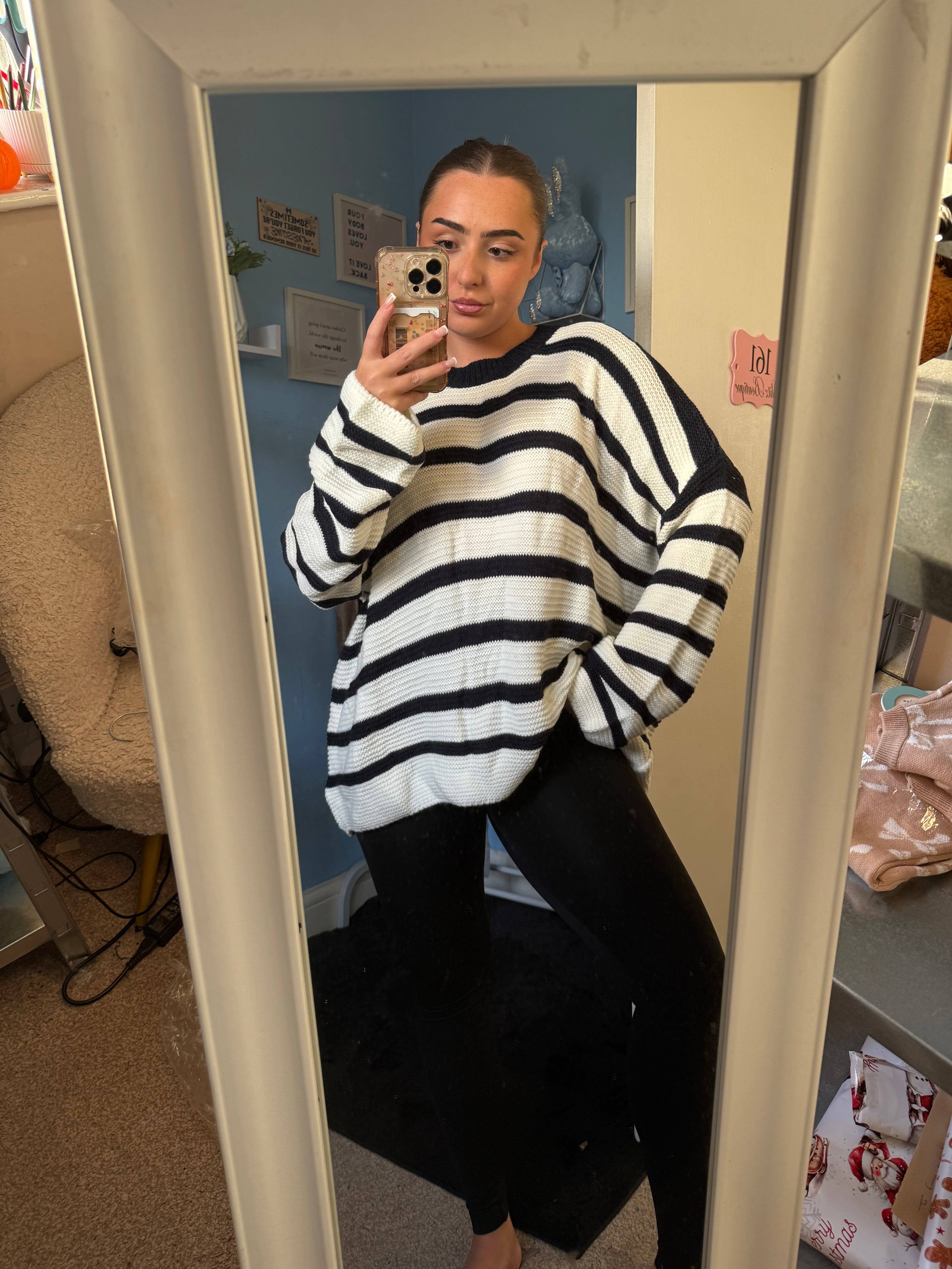 CELIA navy striped knitted jumper