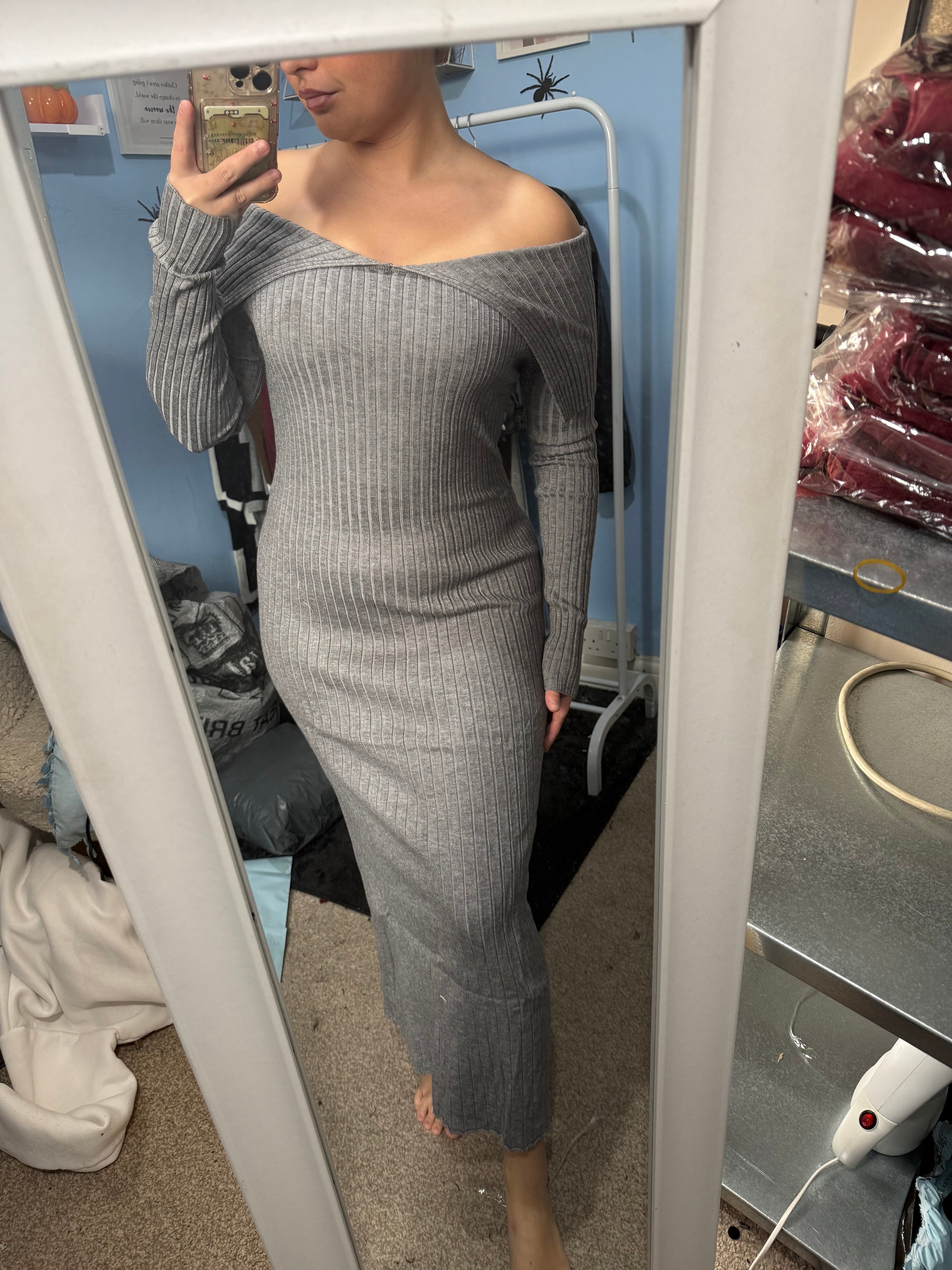 SCARLET grey fine knit jumper dress