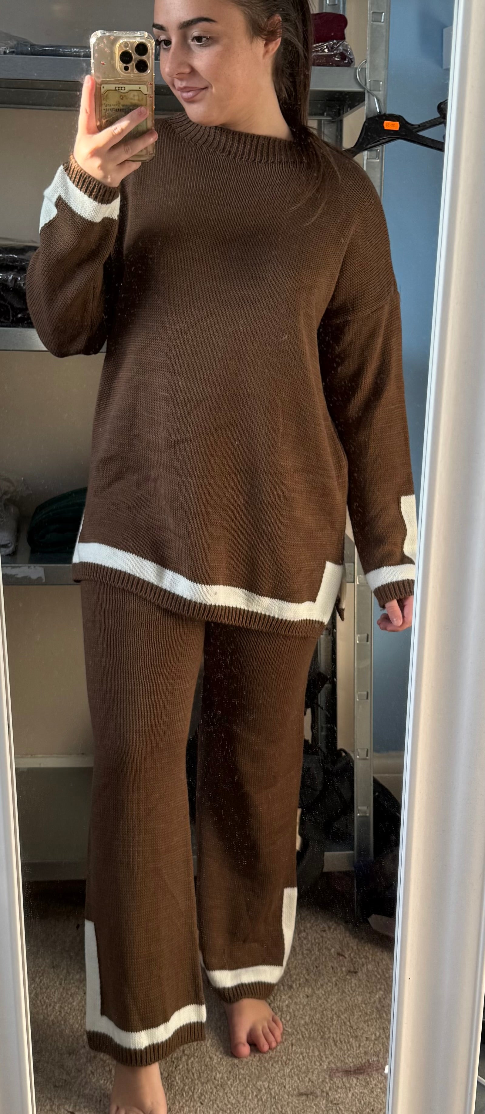 HAZEL chocolate brown knitted jumper and straight leg trouser set