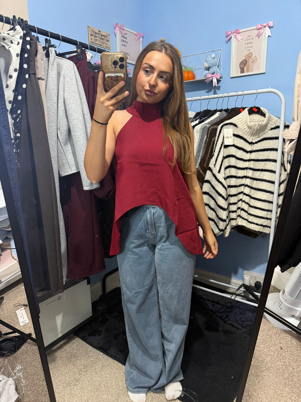 Maroon Asymmetrical Halter Top for Women