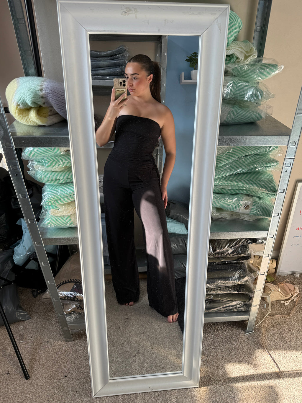 TAYLOR black assymetric top and matching trouser set
