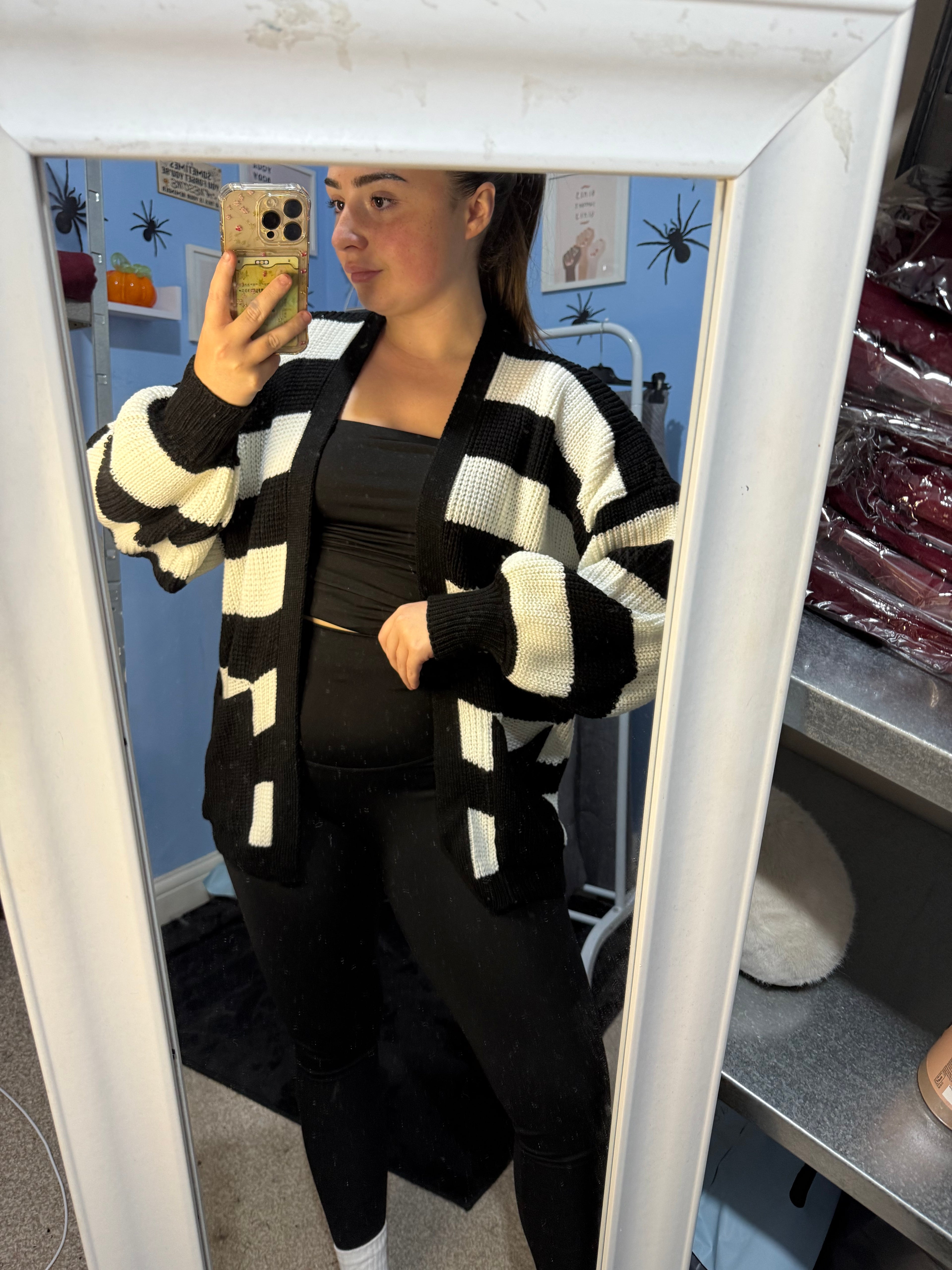 FLORA black and white striped knitted cardigan