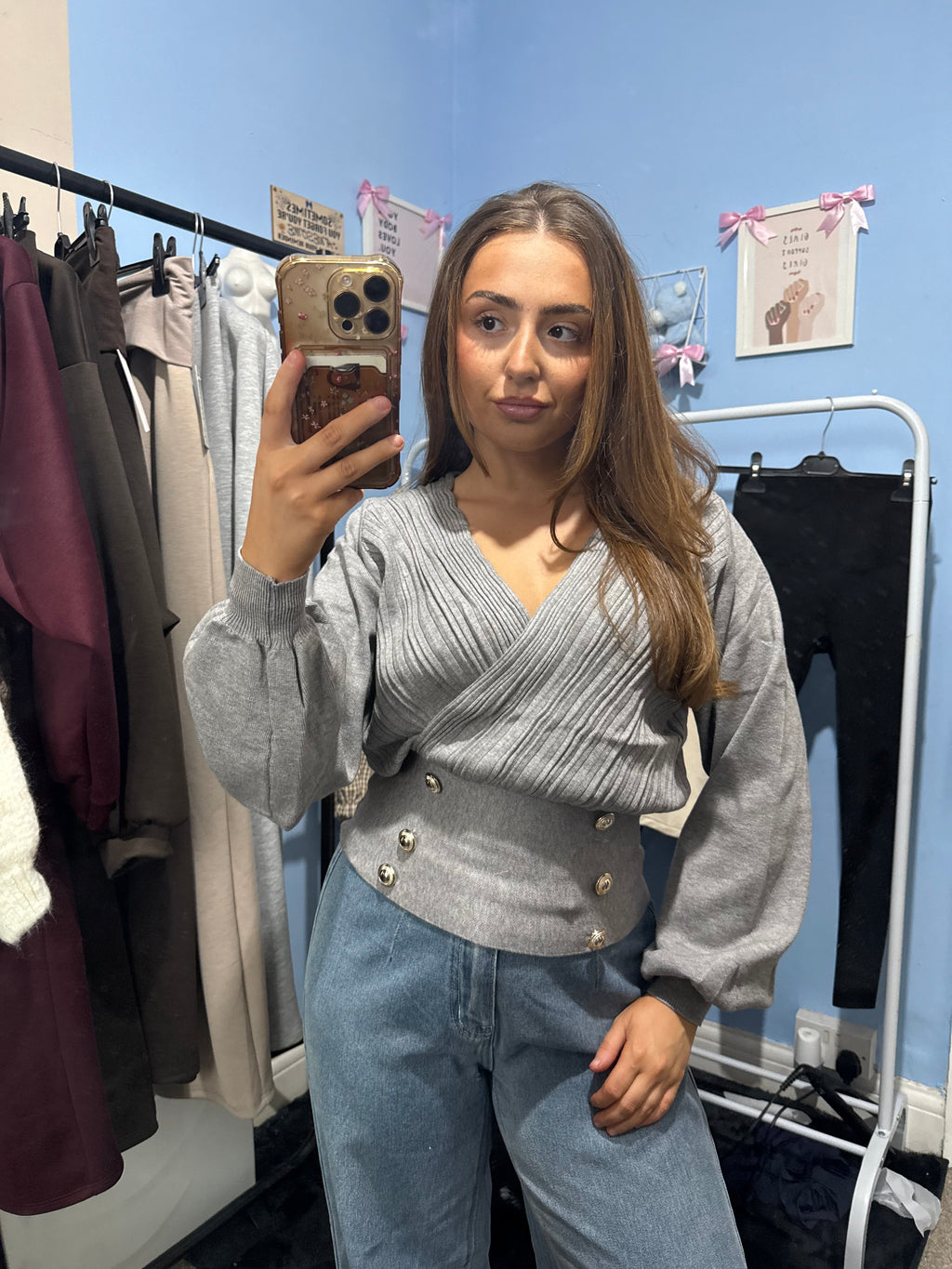 White Black and Grey V Neck Button Soft Knit Jumpers for Women