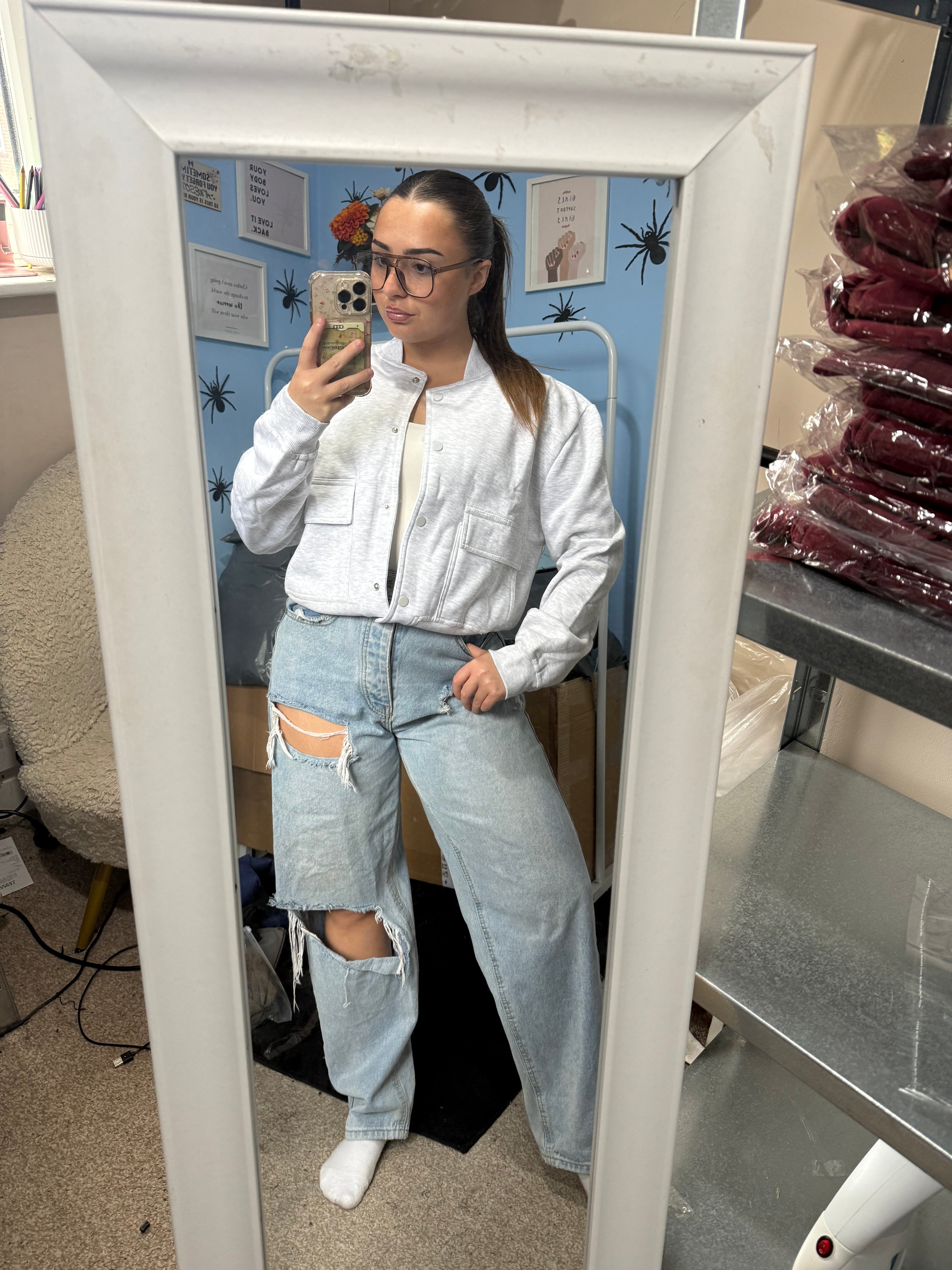 ASPEN grey fleece lined bomber jacket