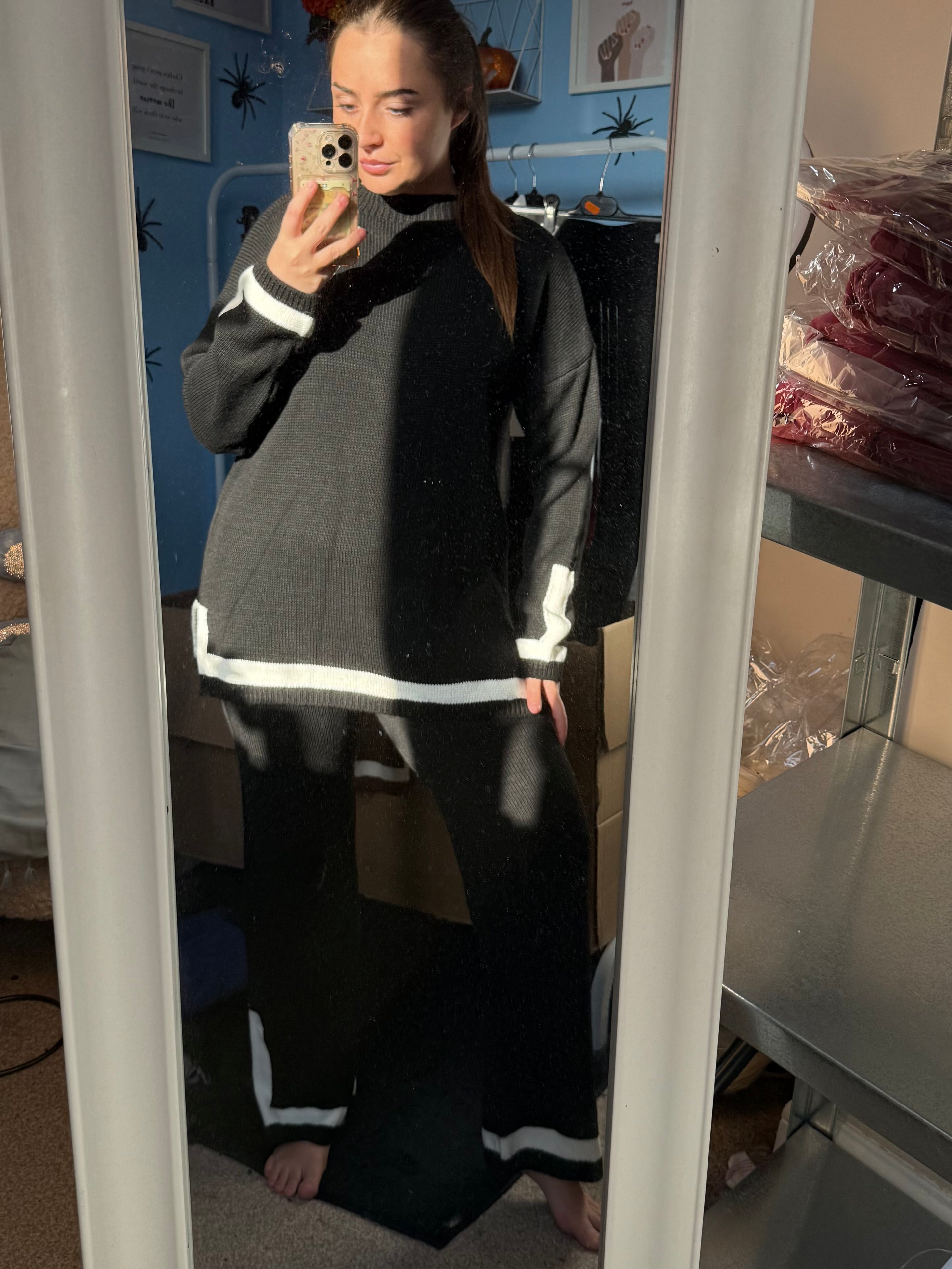 HAZEL black knitted oversized jumper and matching straight leg trouser set