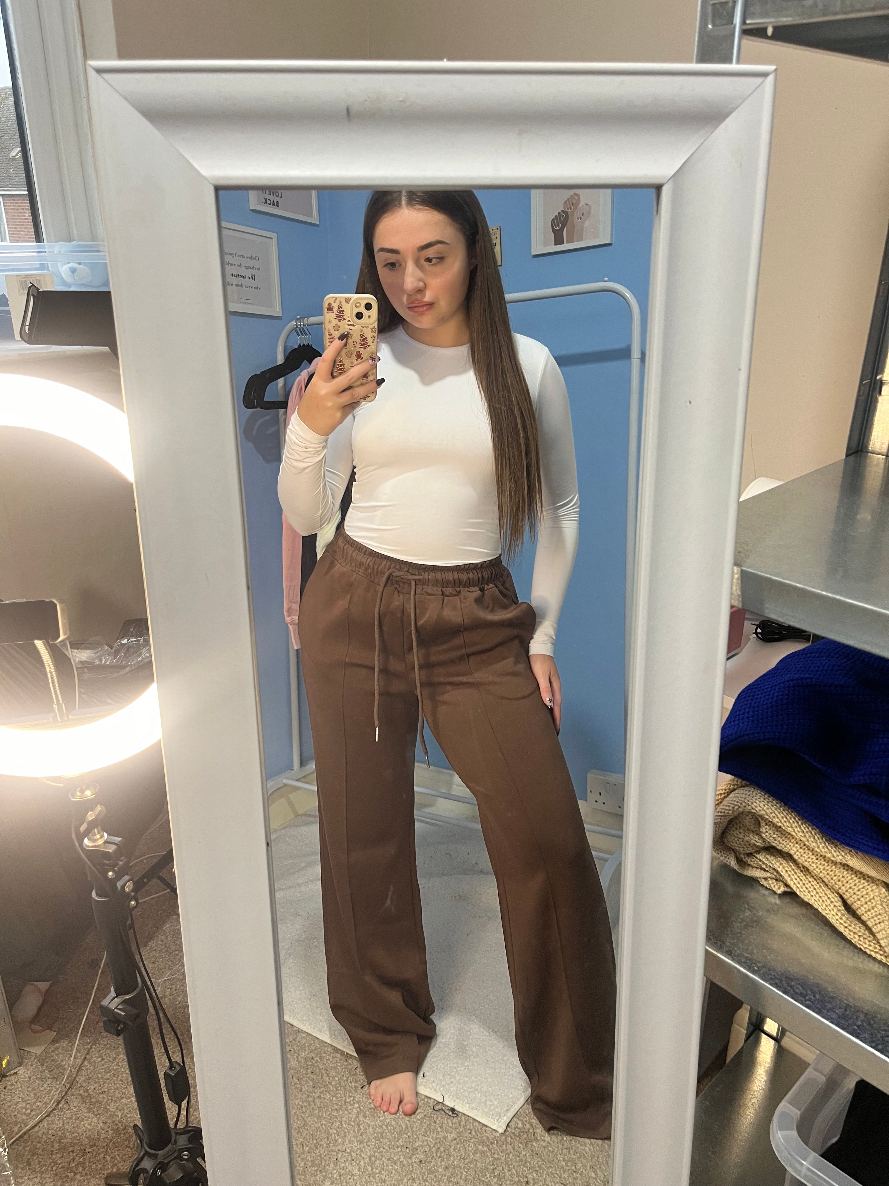 FLORENCE Chocolate brown straight leg joggers