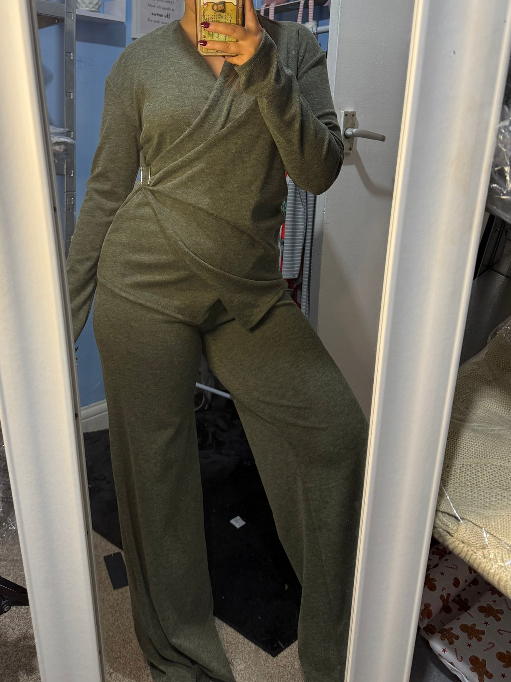 NOVA khaki gathered side top and matching trousers