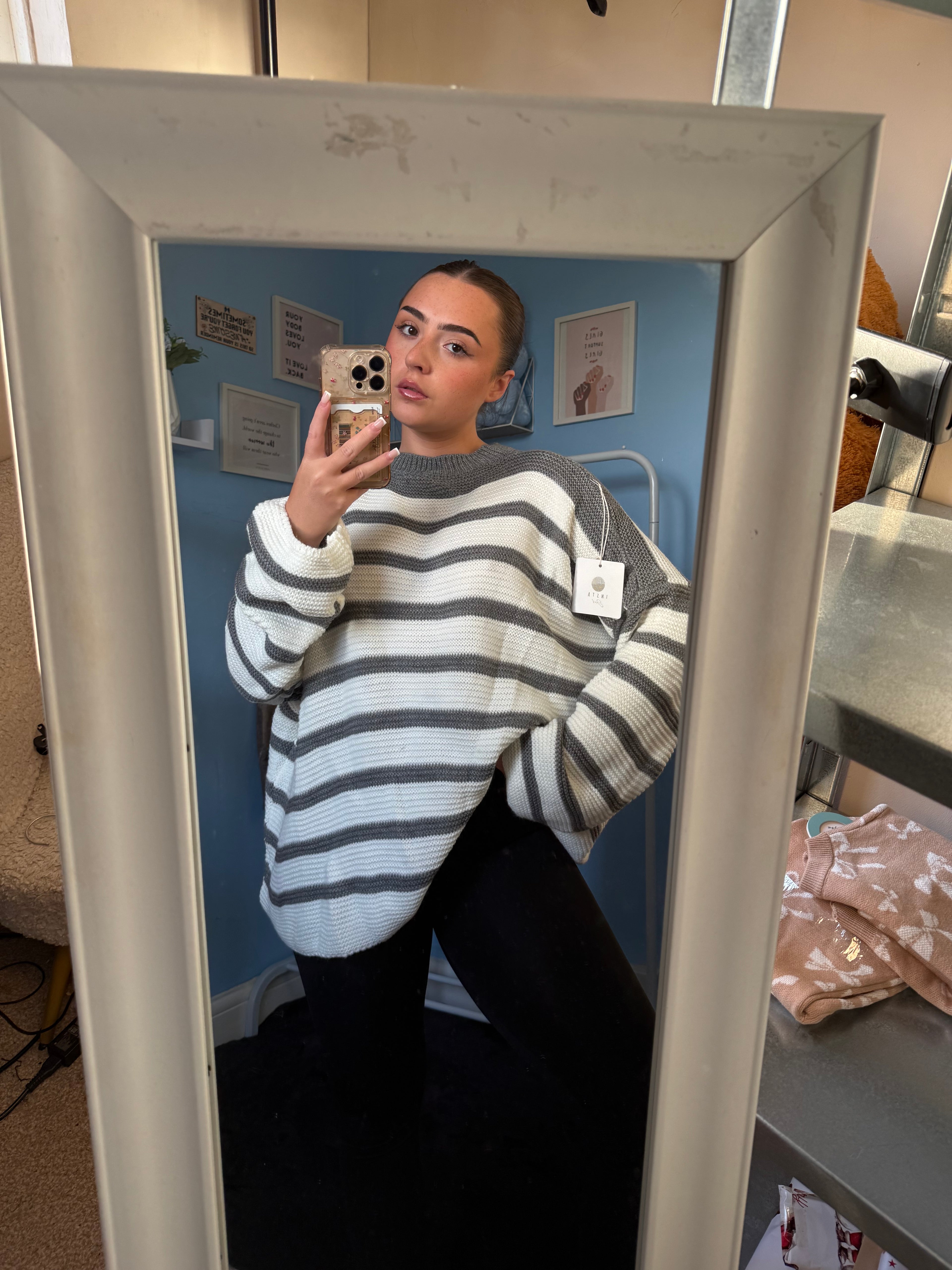 CELIA grey knitted striped jumper