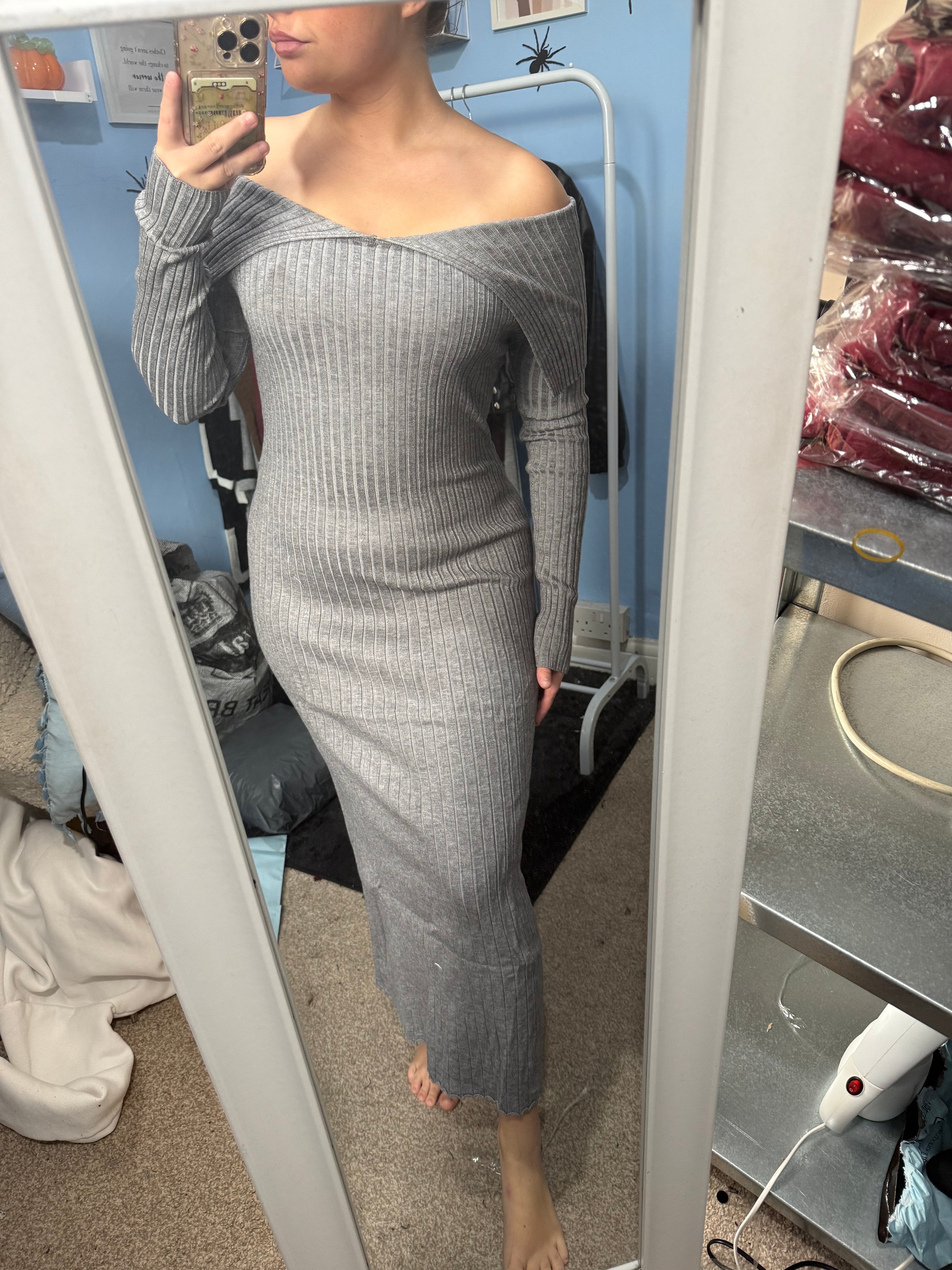 SCARLET grey fine knit jumper dress
