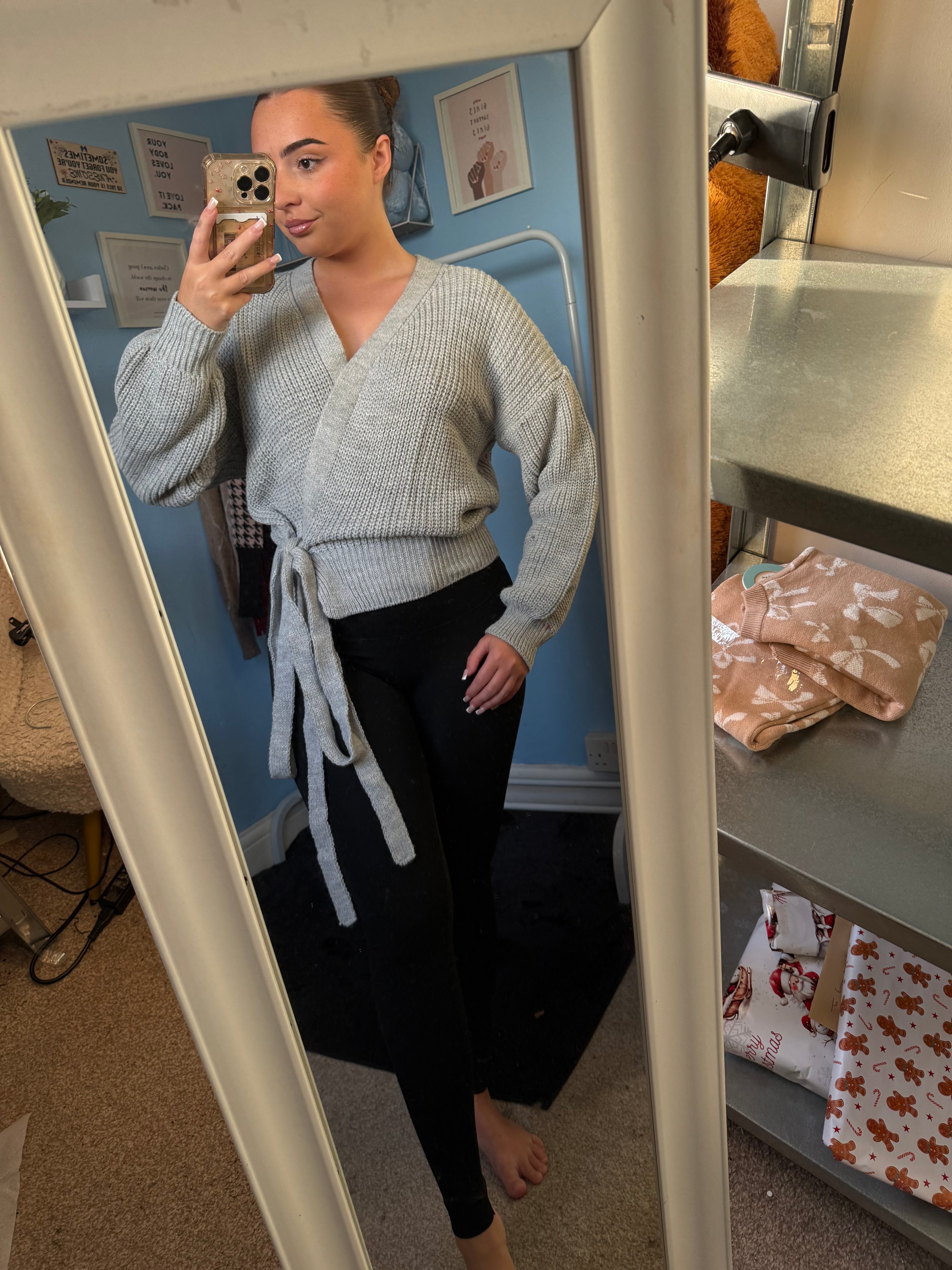 IRIS grey knitted tie up cardigan