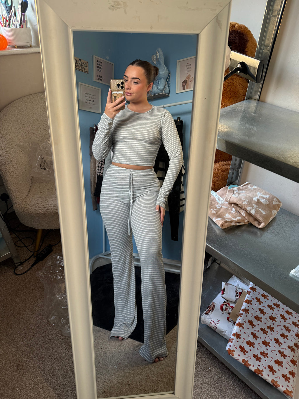 MAEVE grey striped top and trouser set