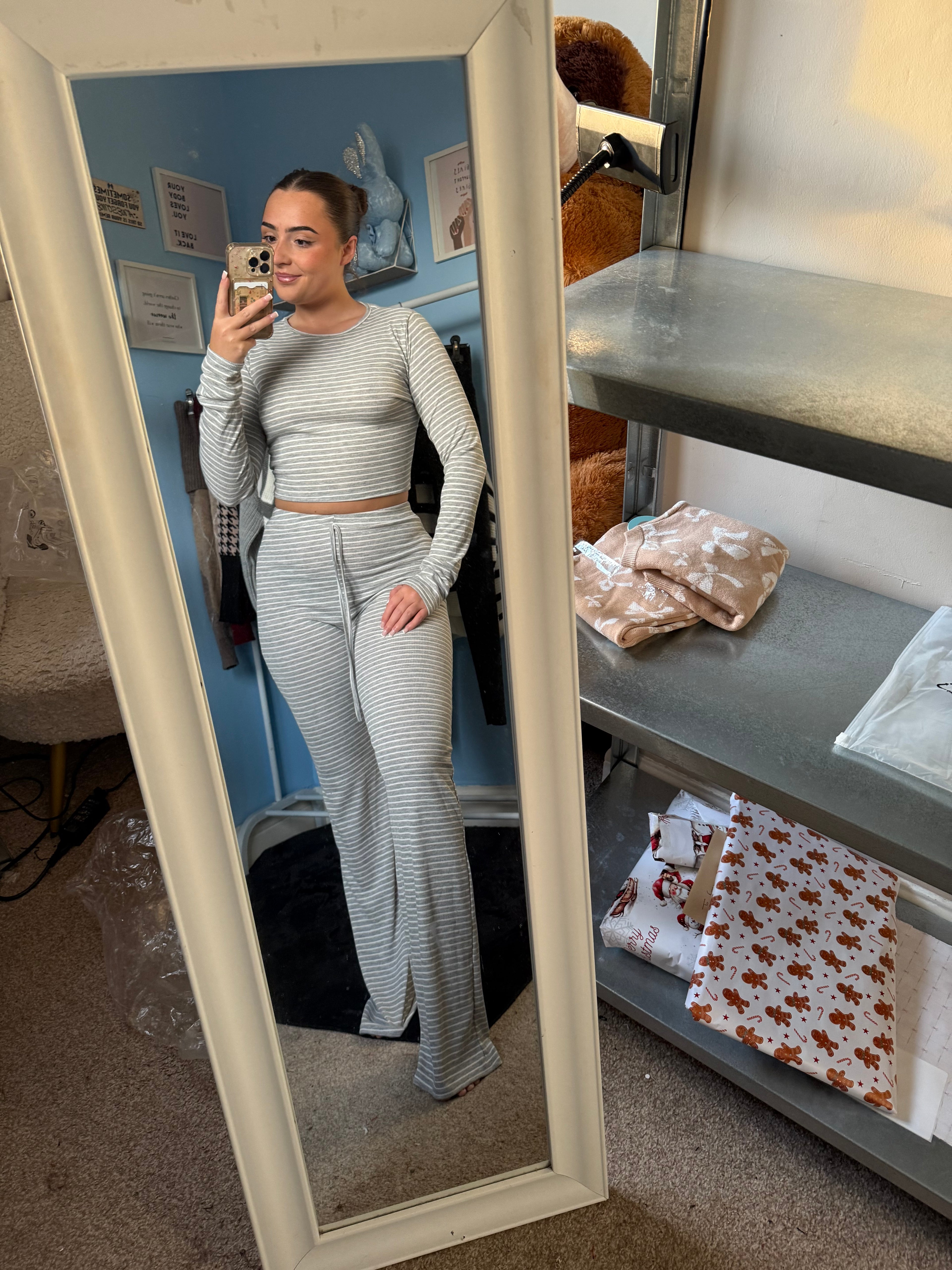 MAEVE grey striped top and trouser set