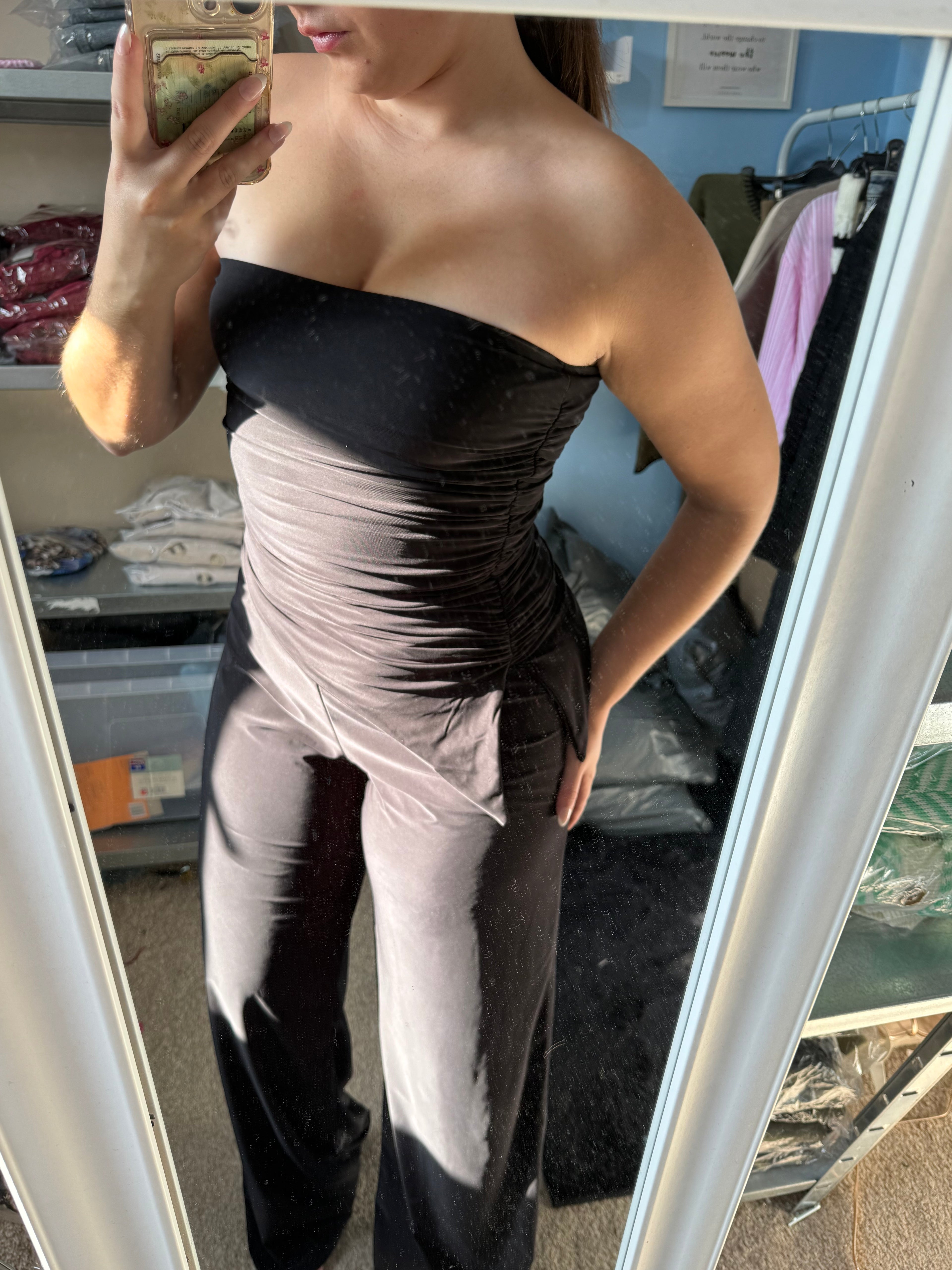 TAYLOR black assymetric top and matching trouser set