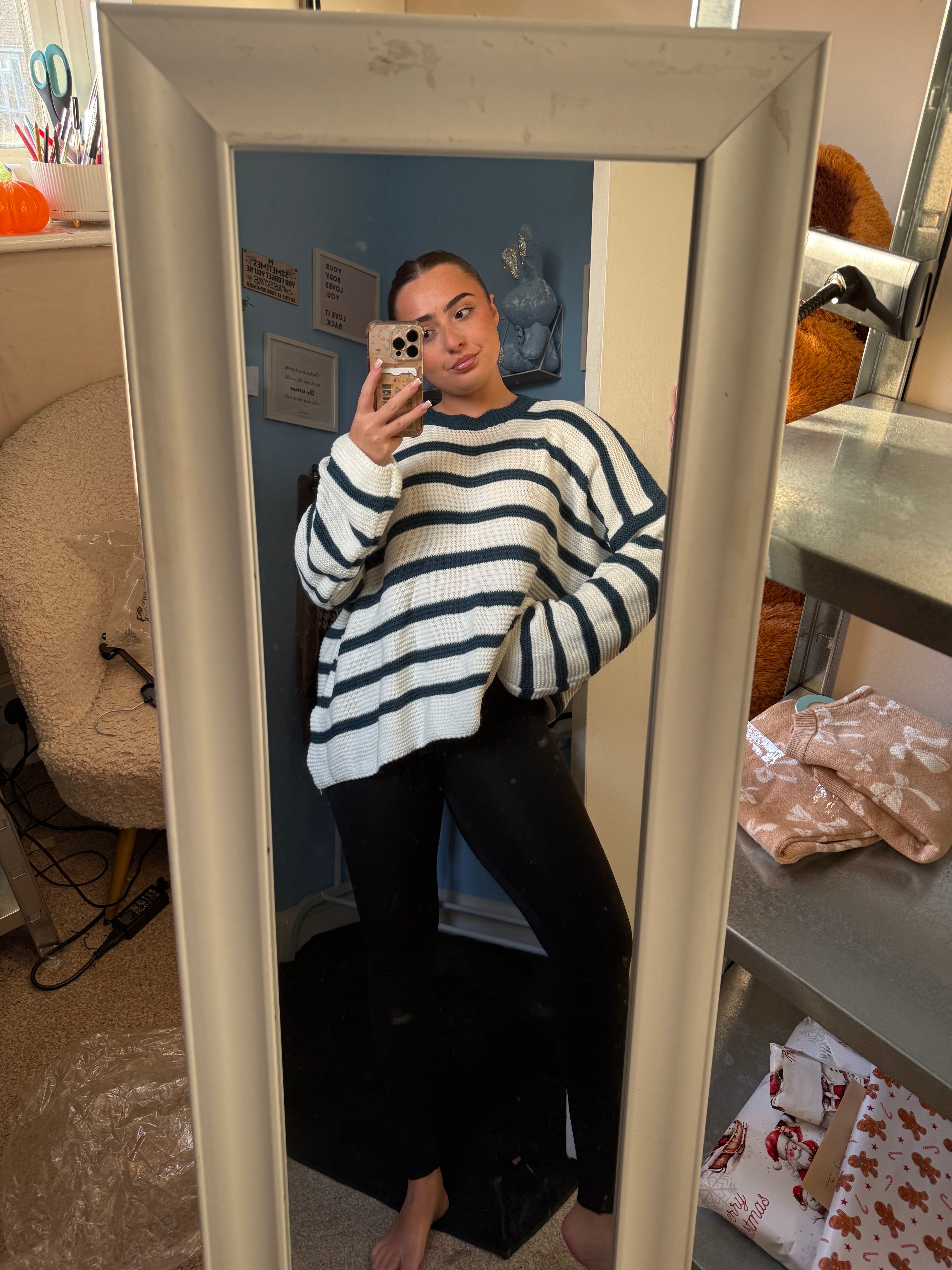 CELIA teal striped knitted jumper