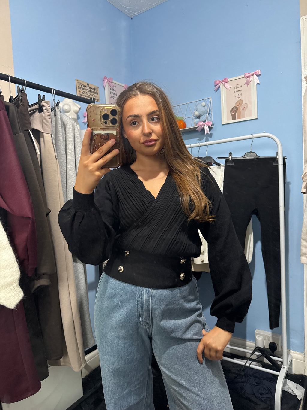 White Black and Grey V Neck Button Soft Knit Jumpers for Women