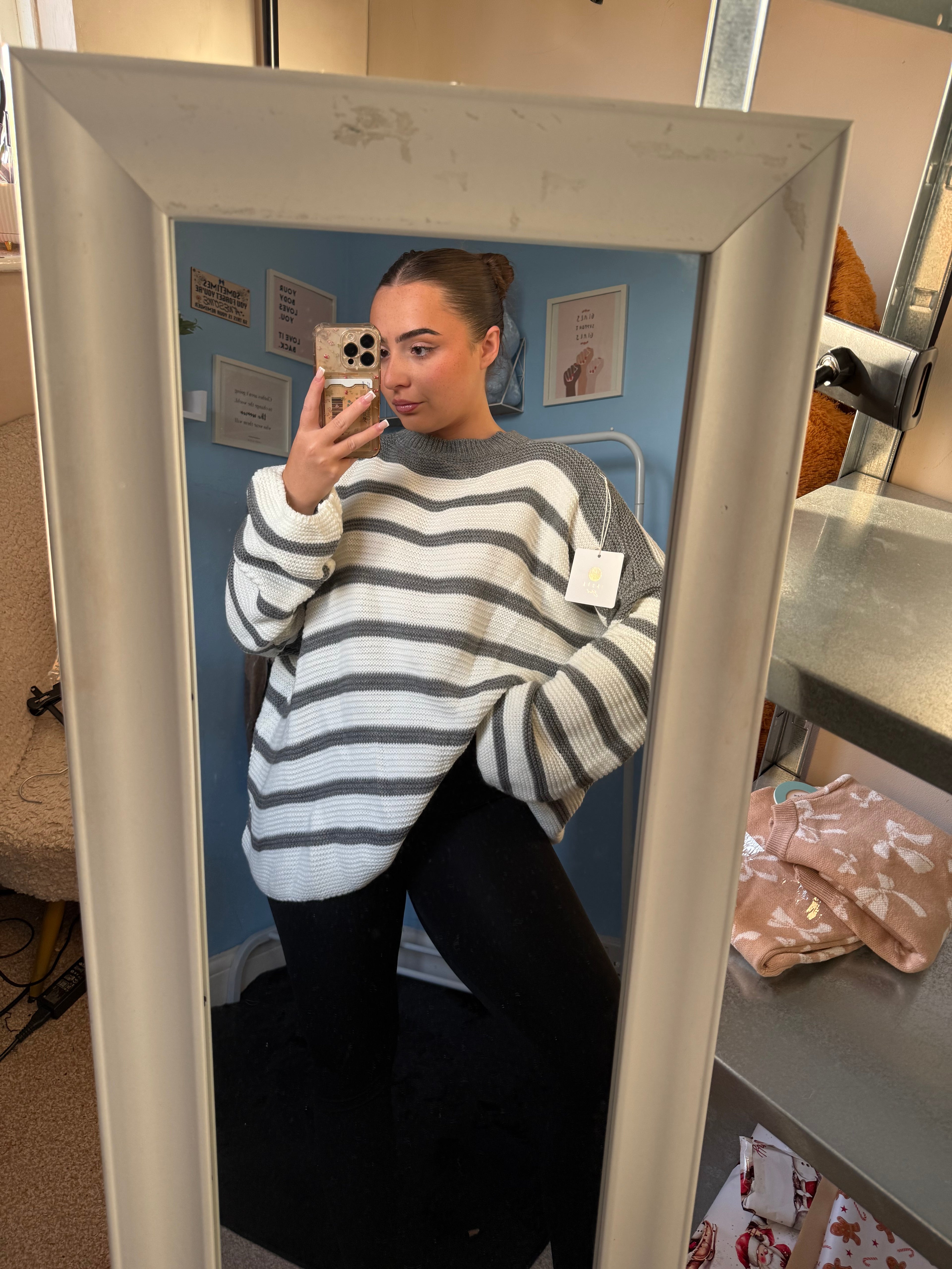 CELIA grey knitted striped jumper