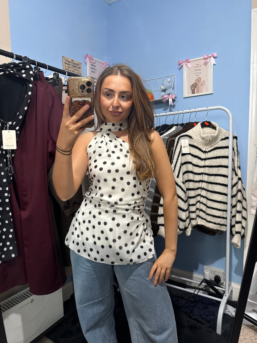 Polka Dot One Shoulder Top - Stylish Black and White Design for Women