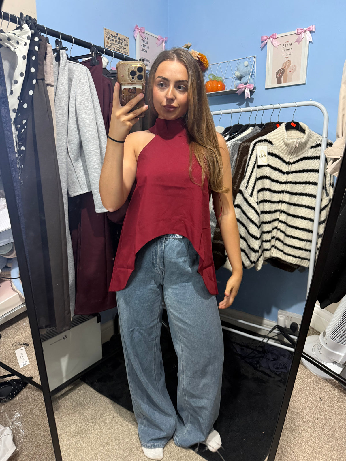 Maroon Asymmetrical Halter Top for Women