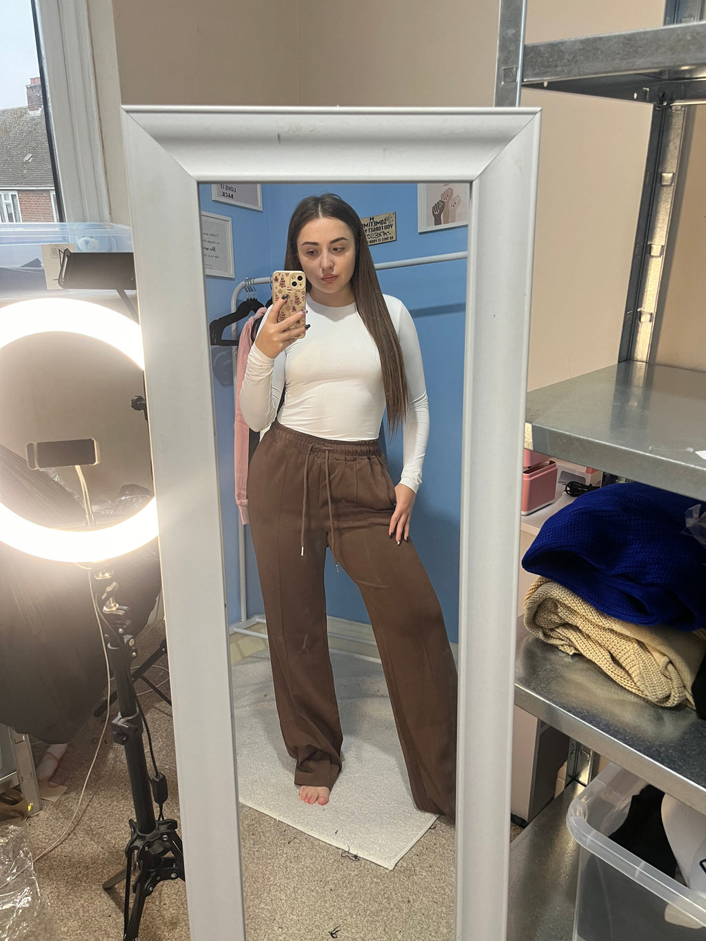 FLORENCE Chocolate brown straight leg joggers