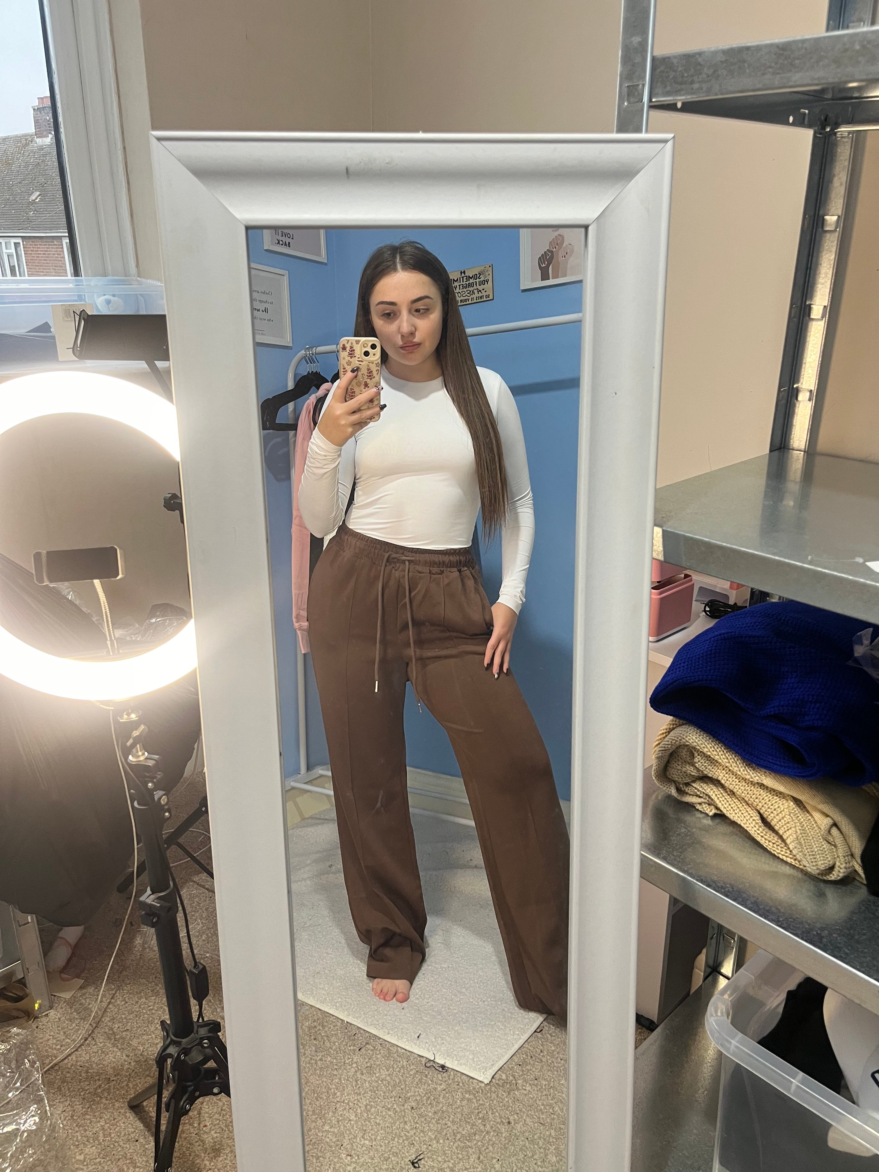 FLORENCE Chocolate brown straight leg joggers