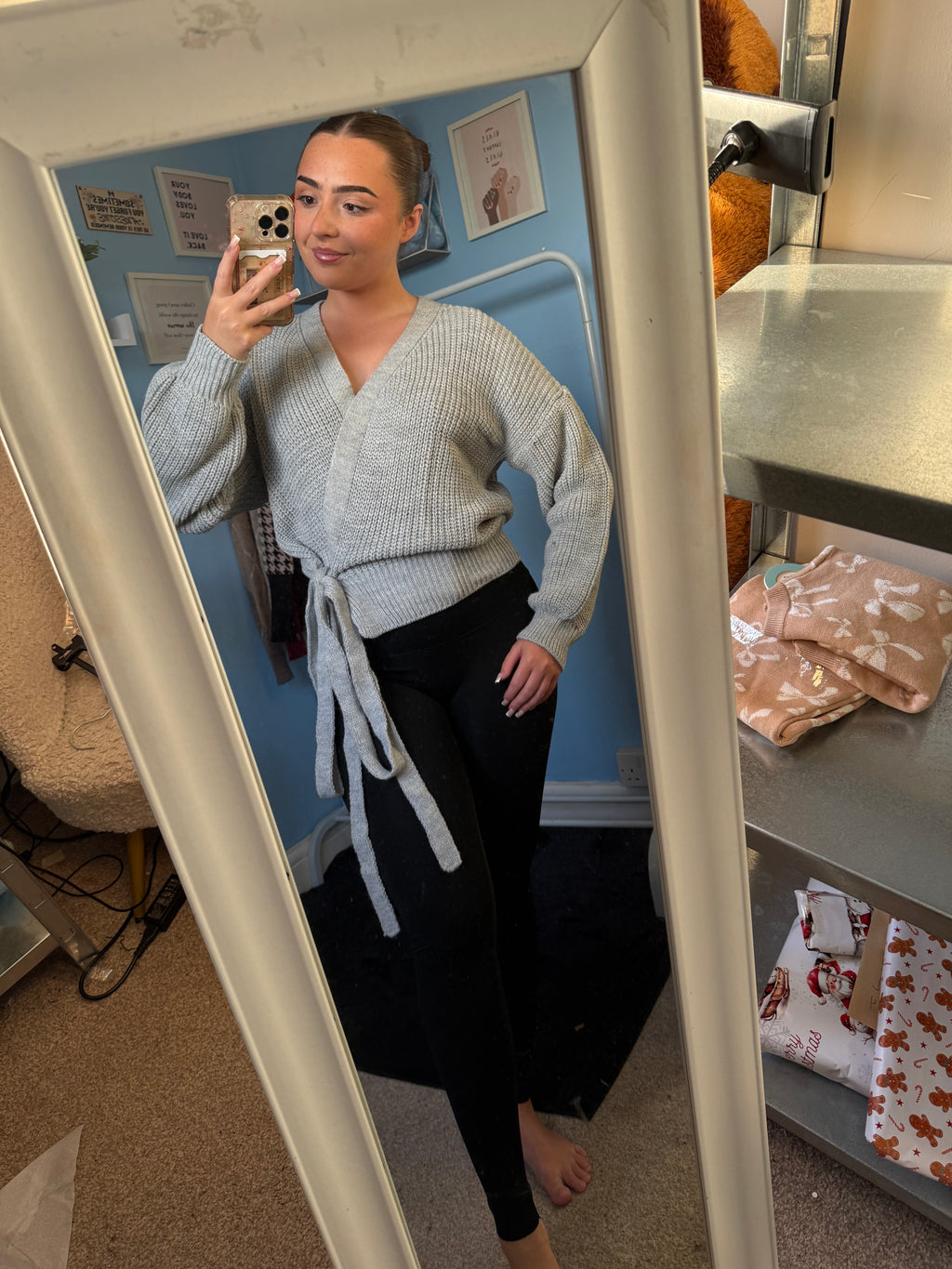 IRIS grey knitted tie up cardigan