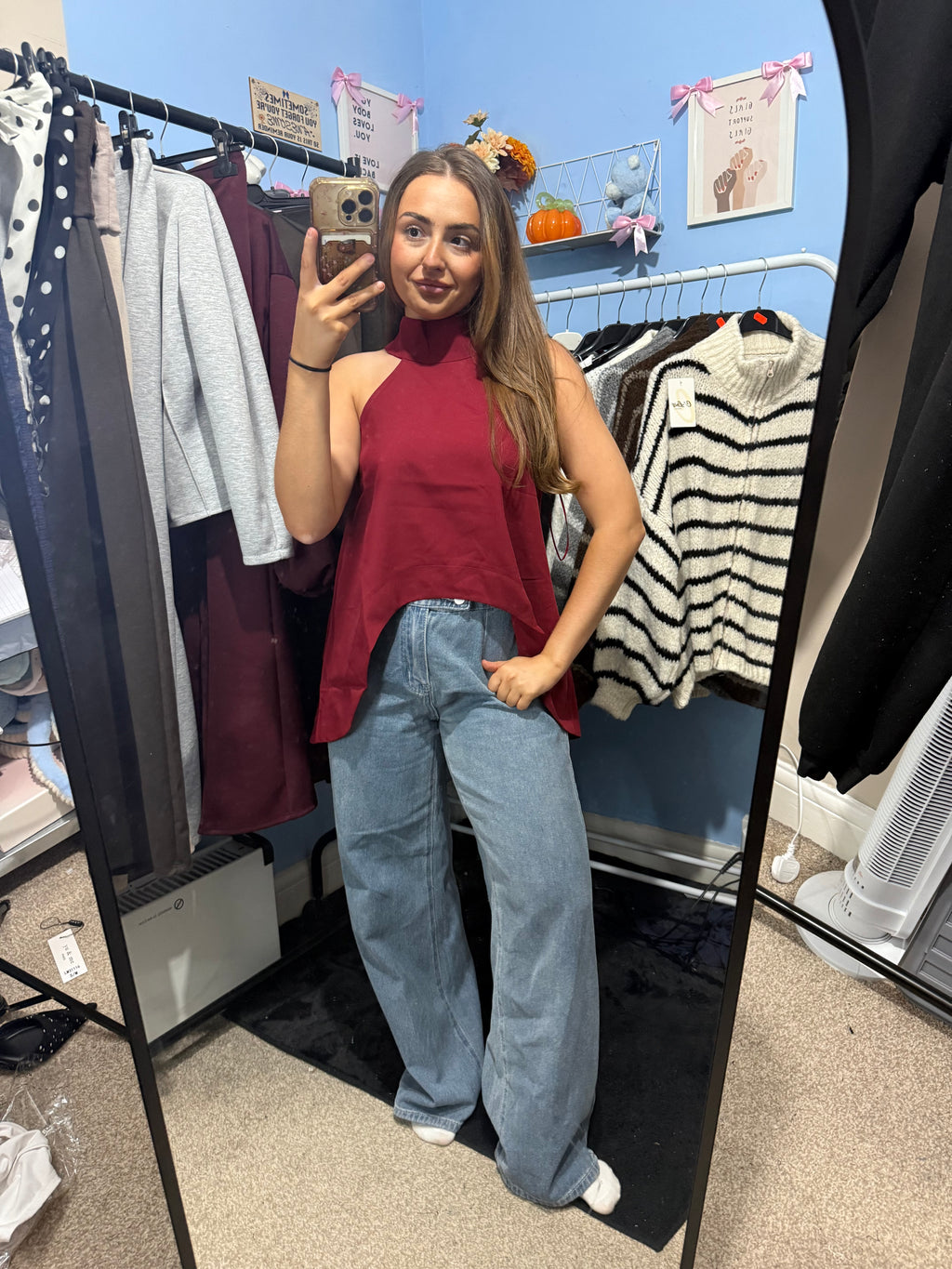 Maroon Asymmetrical Halter Top for Women