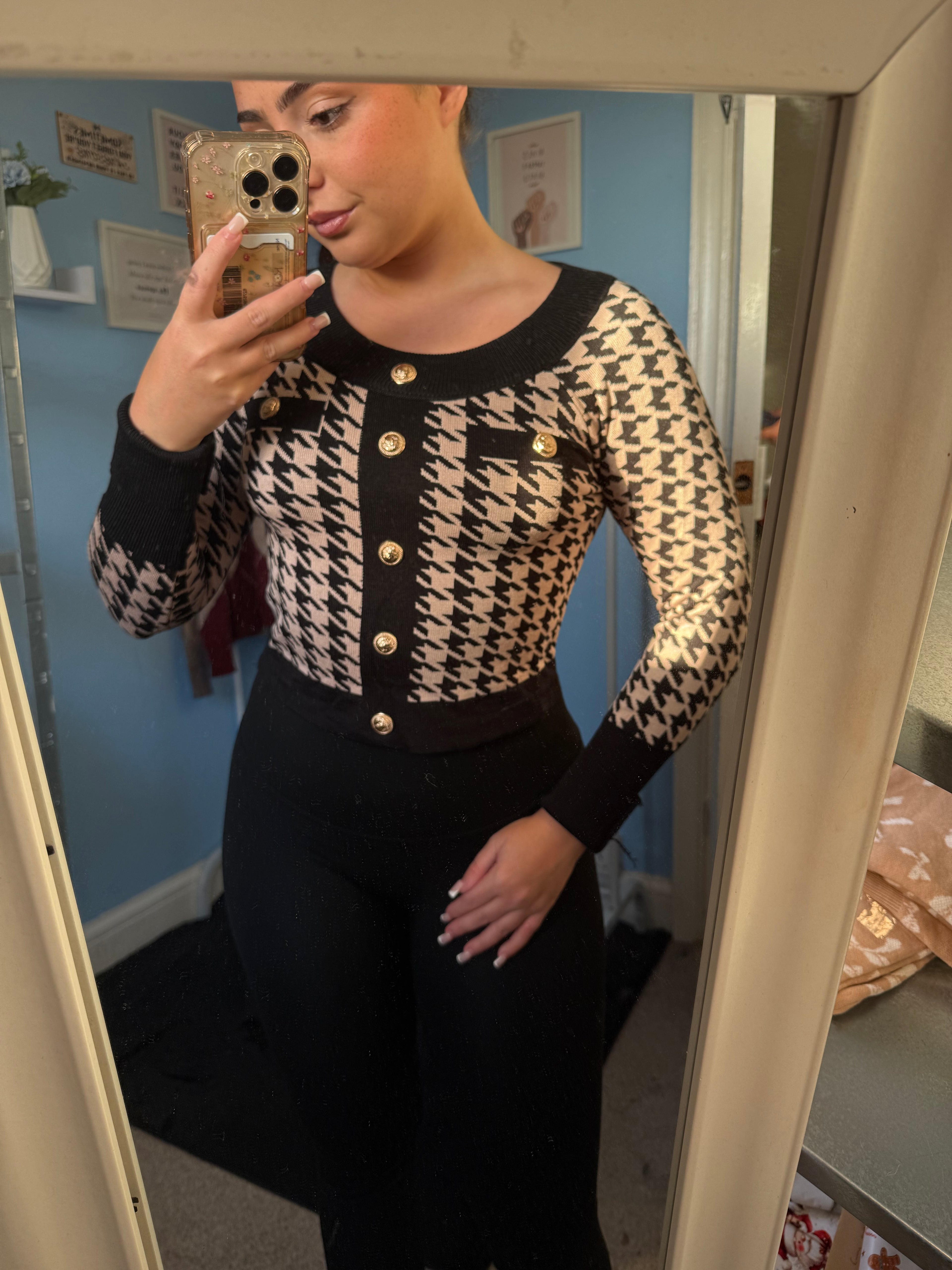 BELLE houndstooth knitted top