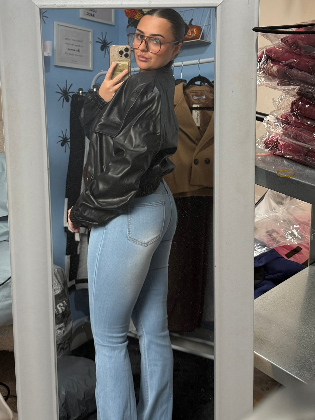 RAVEN black pleather bomber jacket