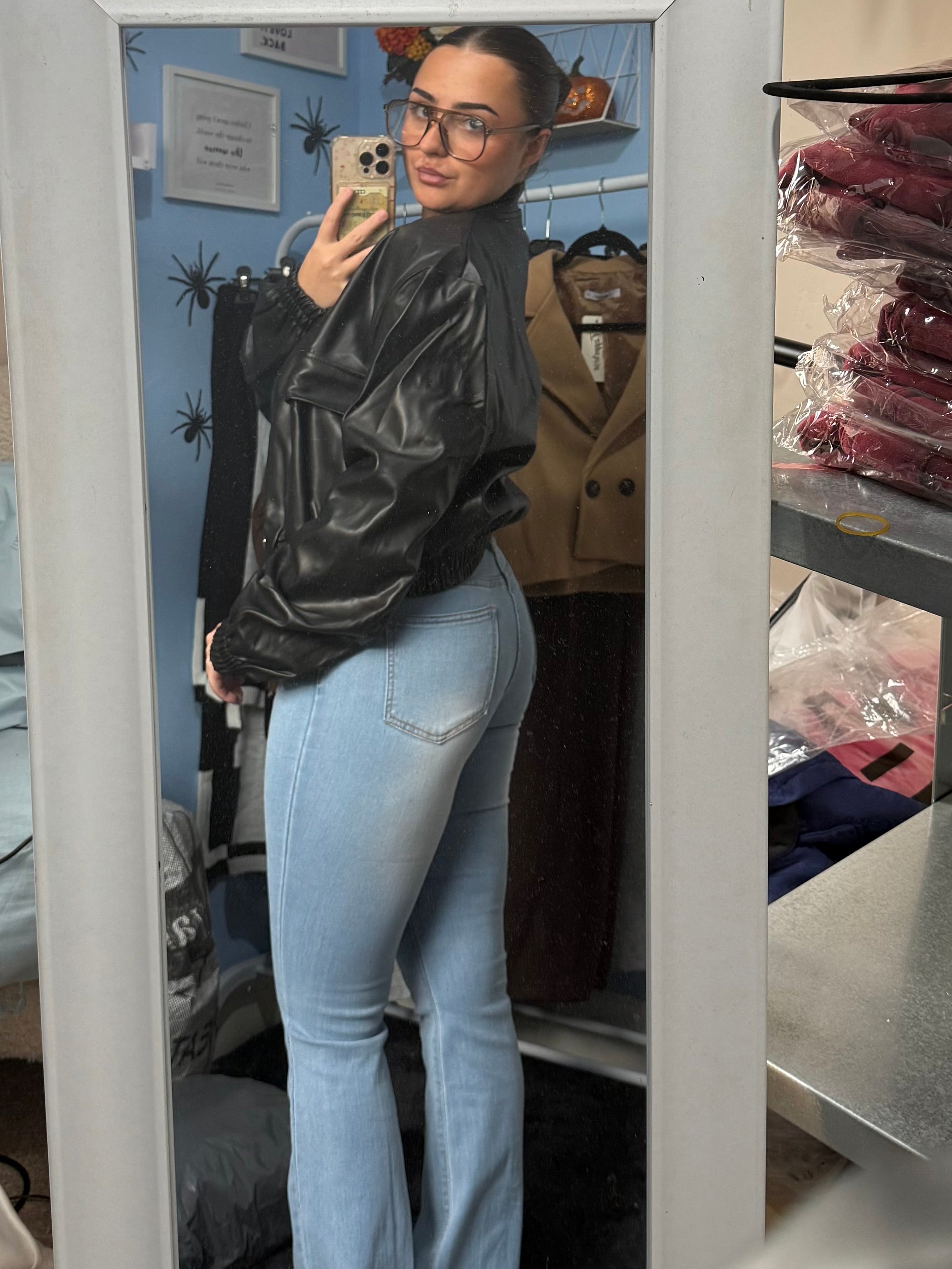 RAVEN black pleather bomber jacket