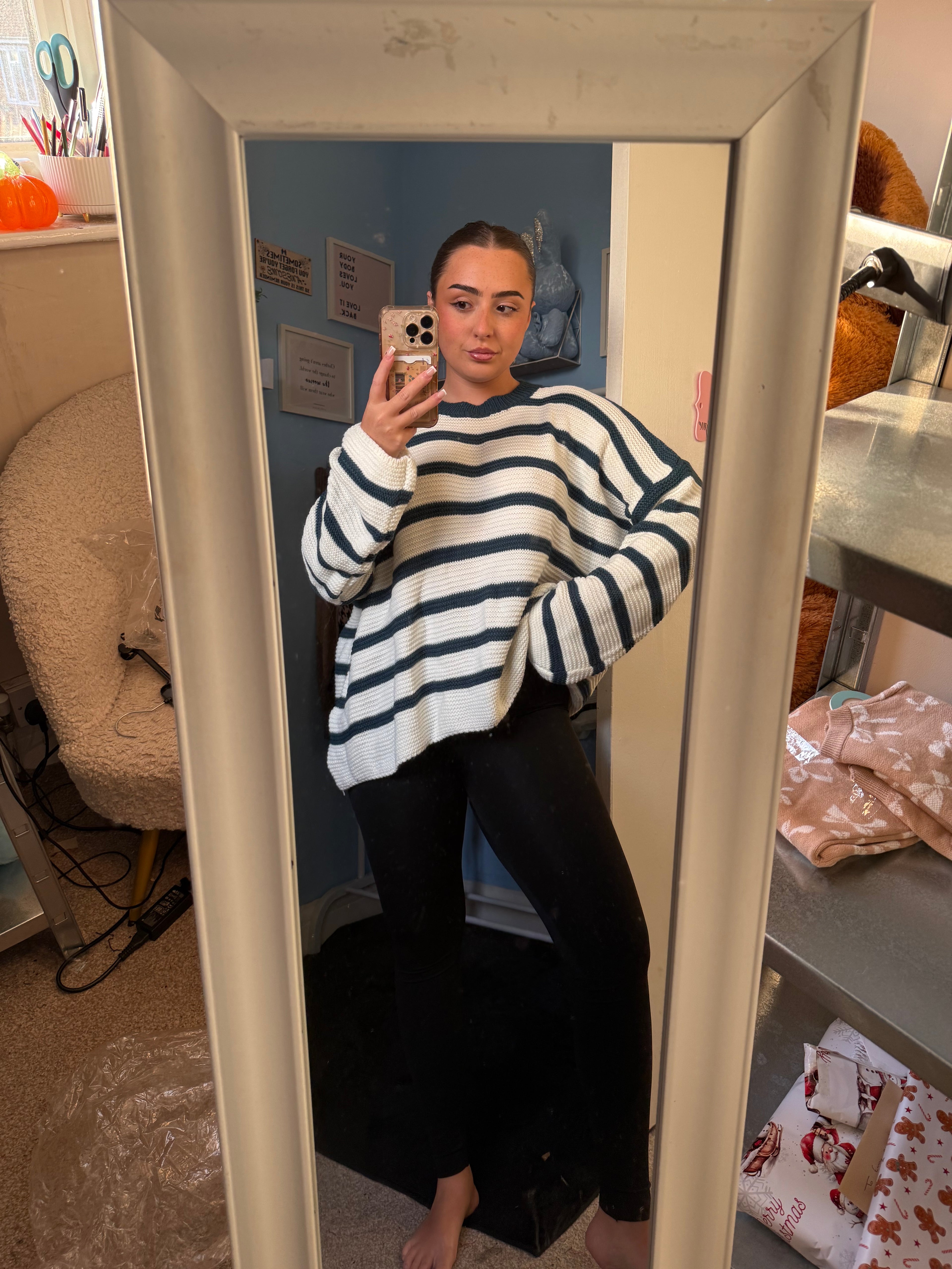 CELIA teal striped knitted jumper