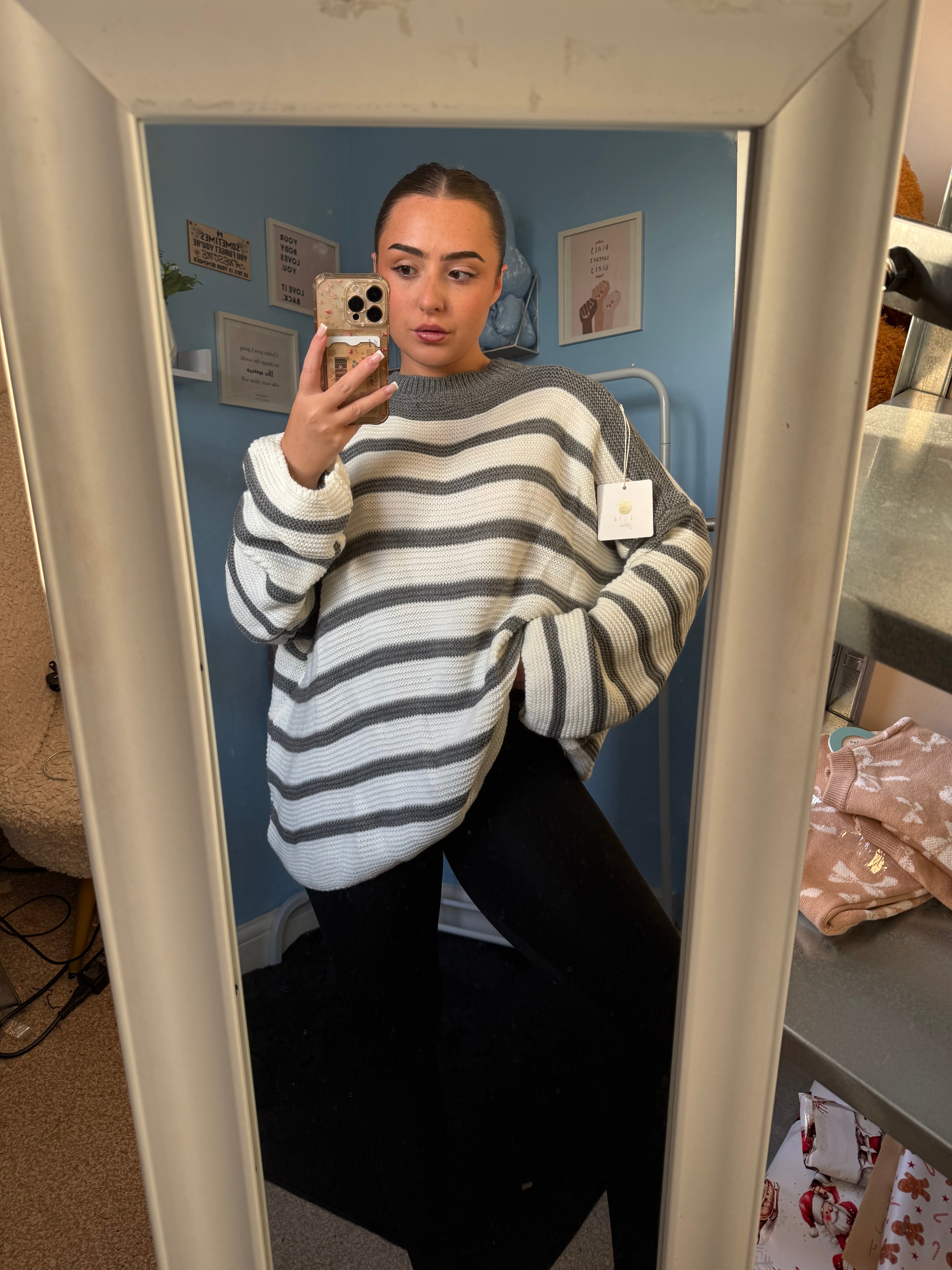 CELIA grey knitted striped jumper