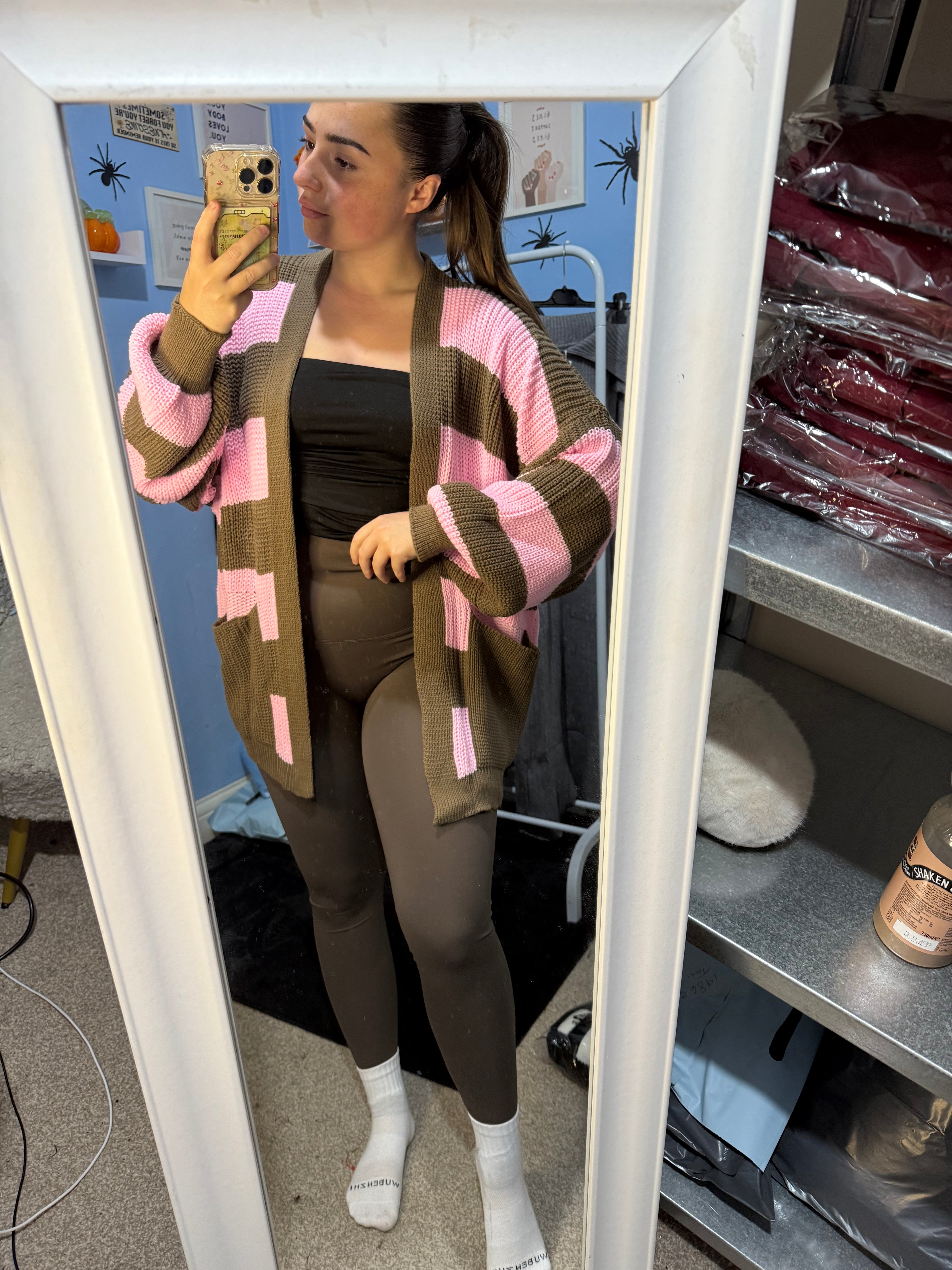 FLORA brown and pink knitted cardigan