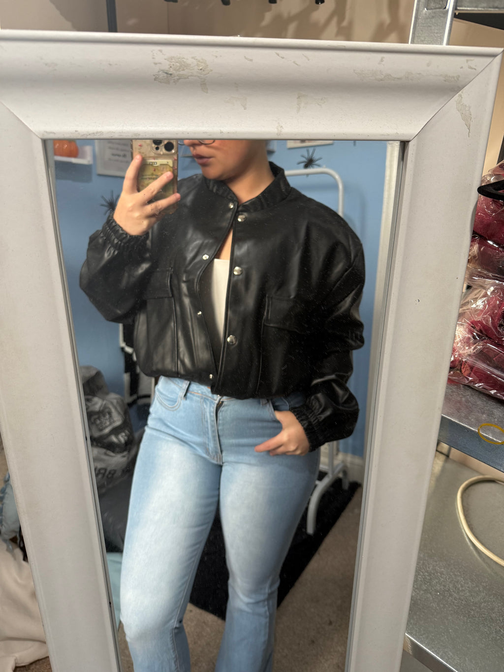 RAVEN black pleather bomber jacket