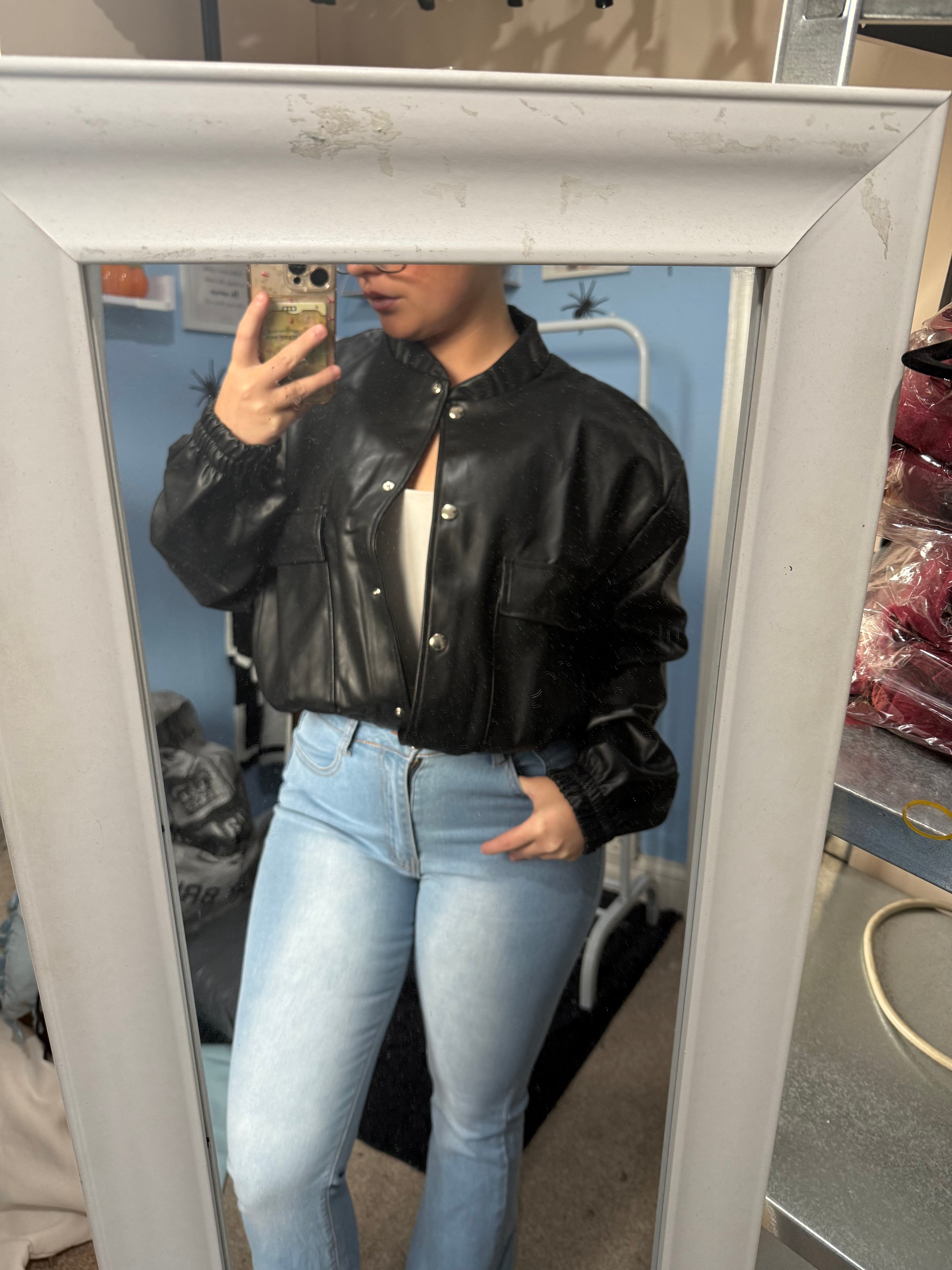 RAVEN black pleather bomber jacket