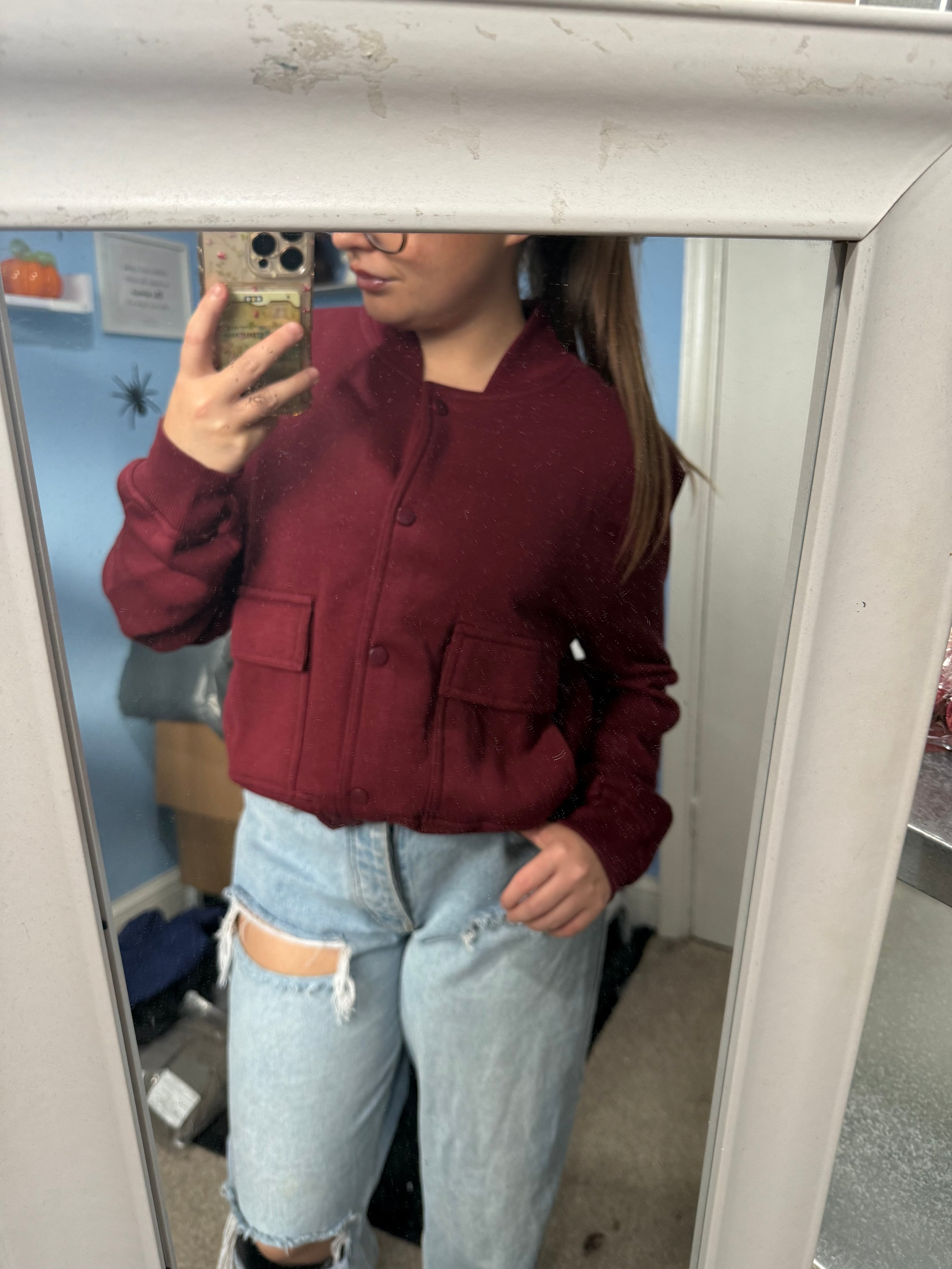 ASPEN burgundy fleece lined bomber jacket