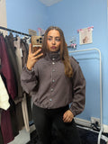 Brown Polka Dot Button-Up Shacket with High Neck and Long Sleeves