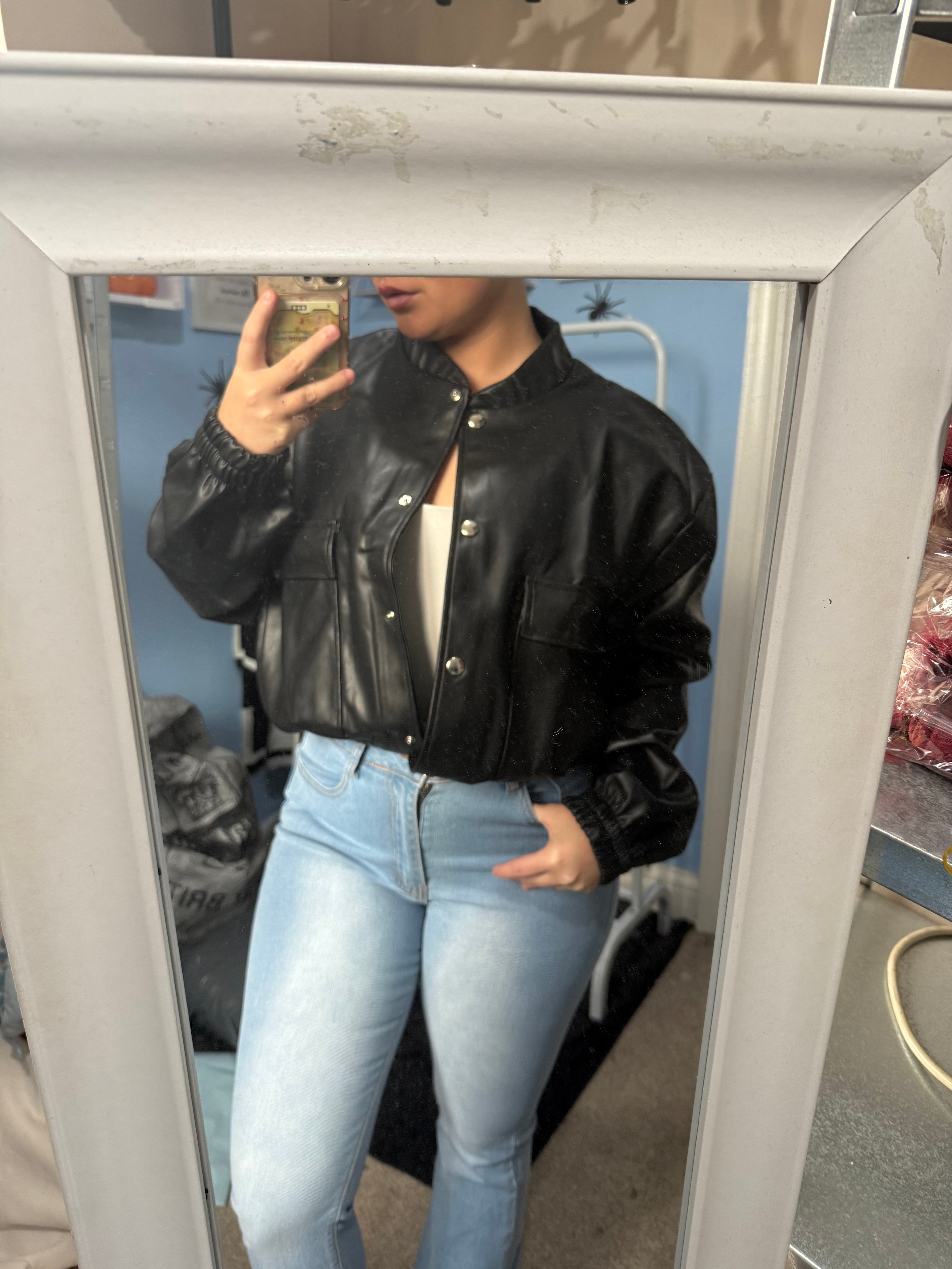 RAVEN black pleather bomber jacket