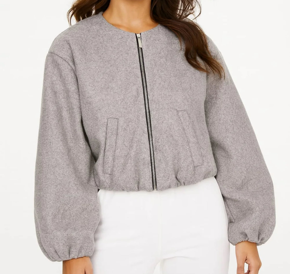 ALASKA grey balloon sleeve bomber jacket