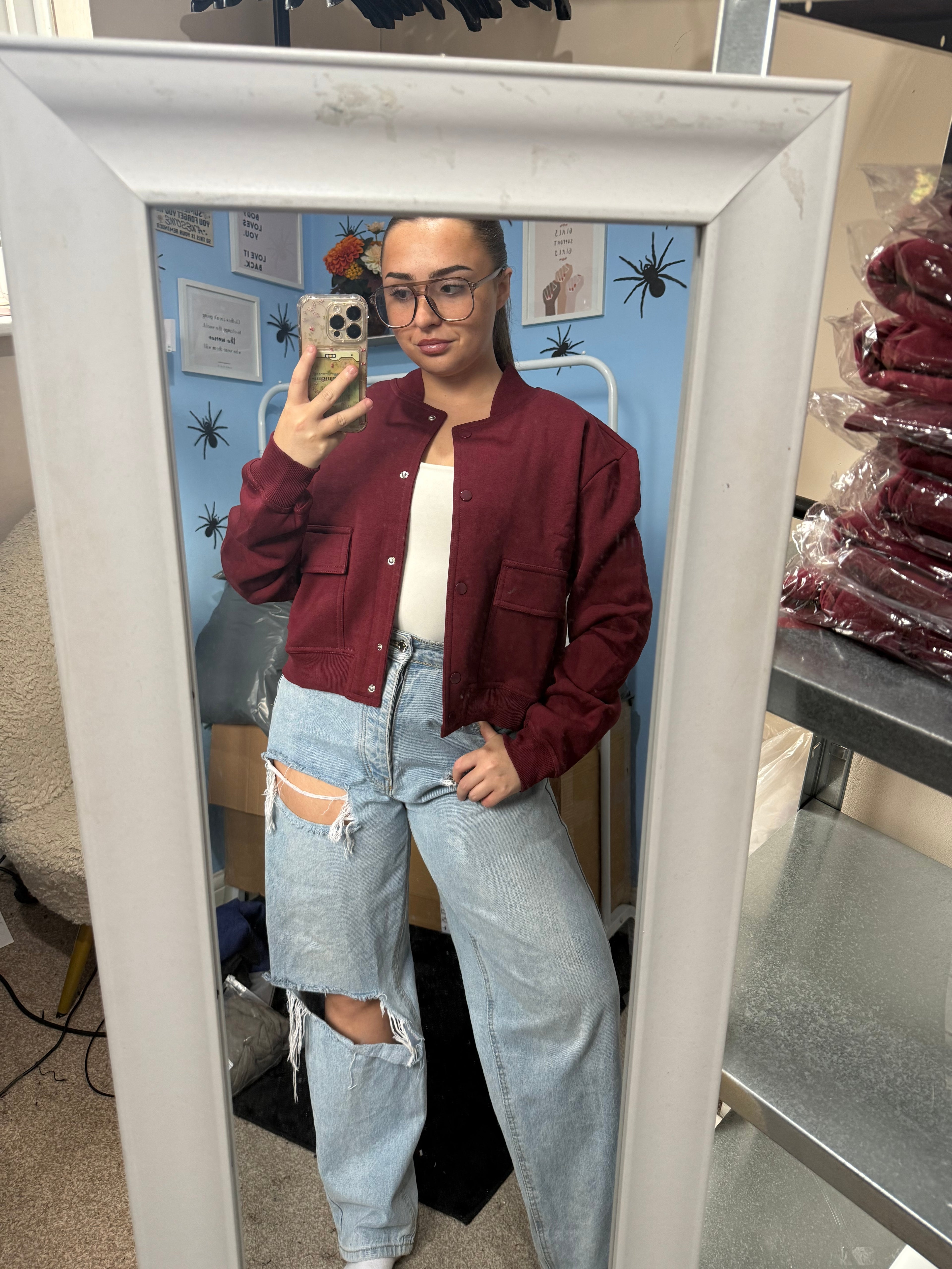ASPEN burgundy fleece lined bomber jacket