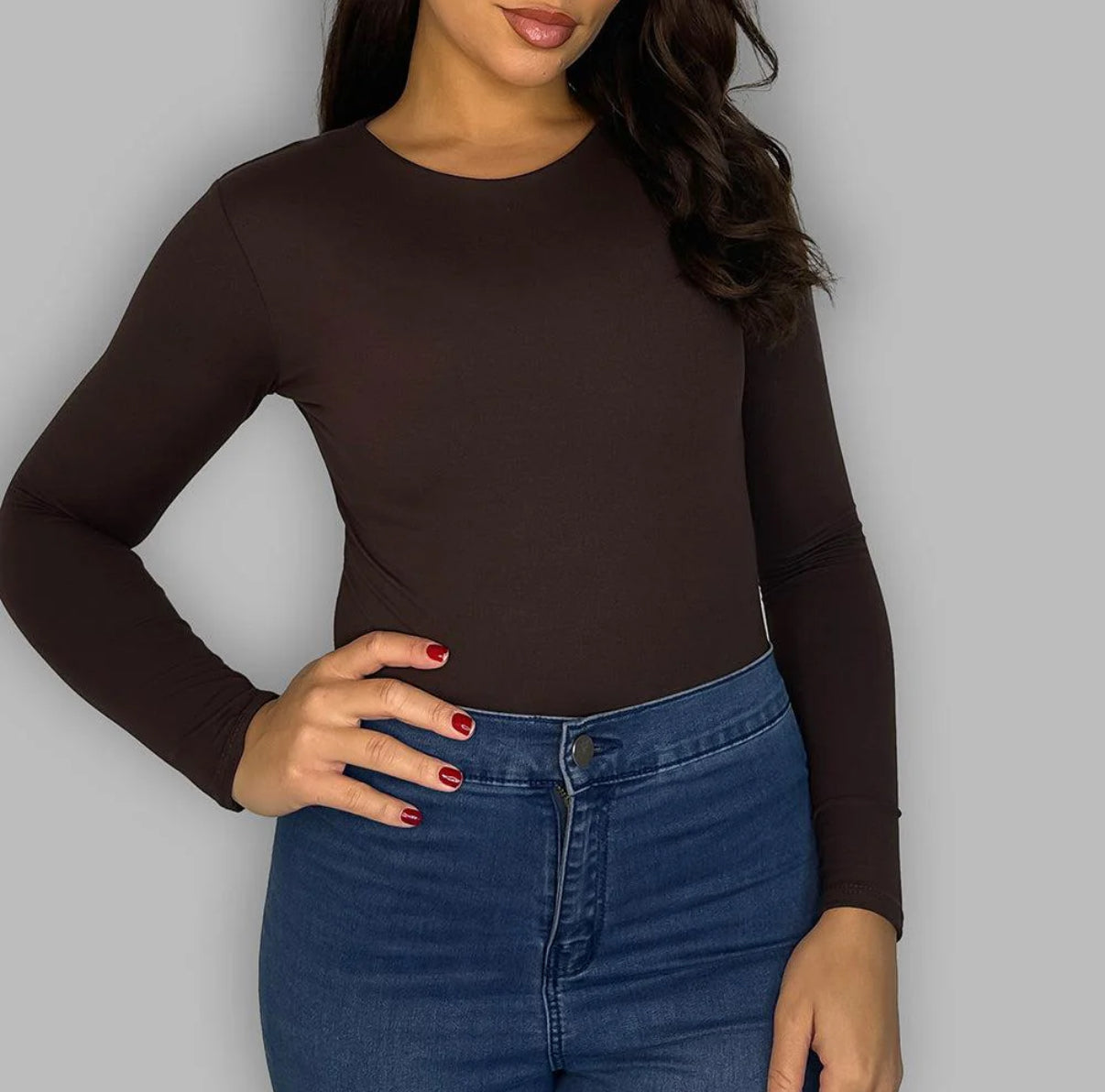 AMARA brown long sleeve double lined bodysuit